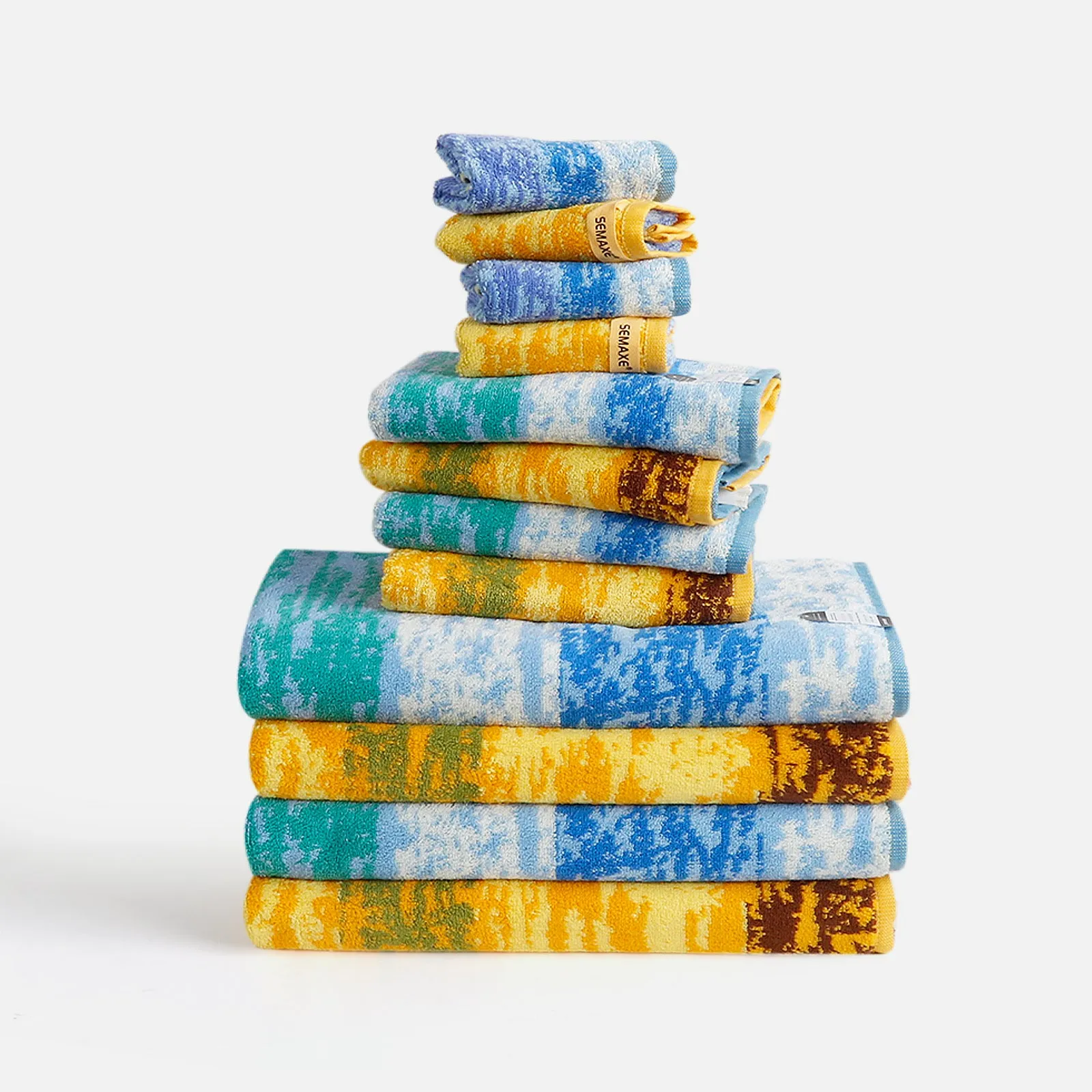 12-piece Combed Cotton Bath Towel Set with Artistic Pattern, Hanging Loop & Lifecycle Label