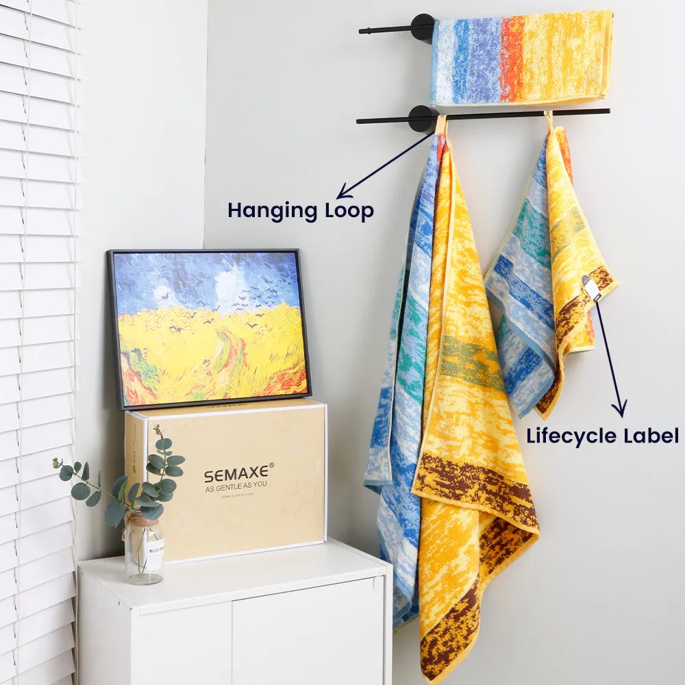 12-piece Combed Cotton Bath Towel Set with Artistic Pattern, Hanging Loop & Lifecycle Label