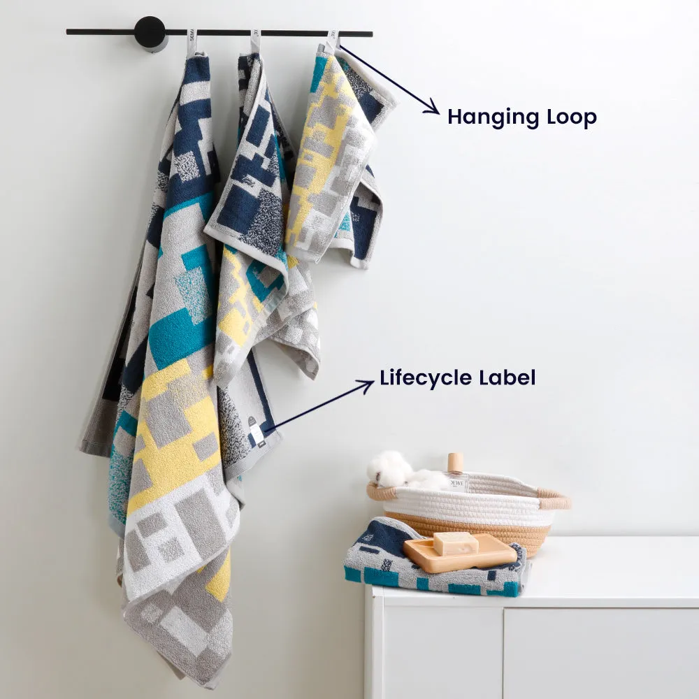12-piece Combed Cotton Bath Towel Set with Artistic Pattern, Hanging Loop & Lifecycle Label