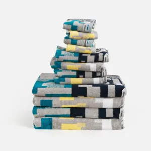 12-piece Combed Cotton Bath Towel Set with Artistic Pattern, Hanging Loop & Lifecycle Label