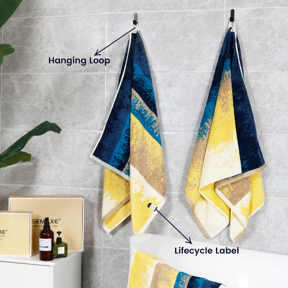 12-piece Combed Cotton Bath Towel Set with Artistic Pattern, Hanging Loop & Lifecycle Label