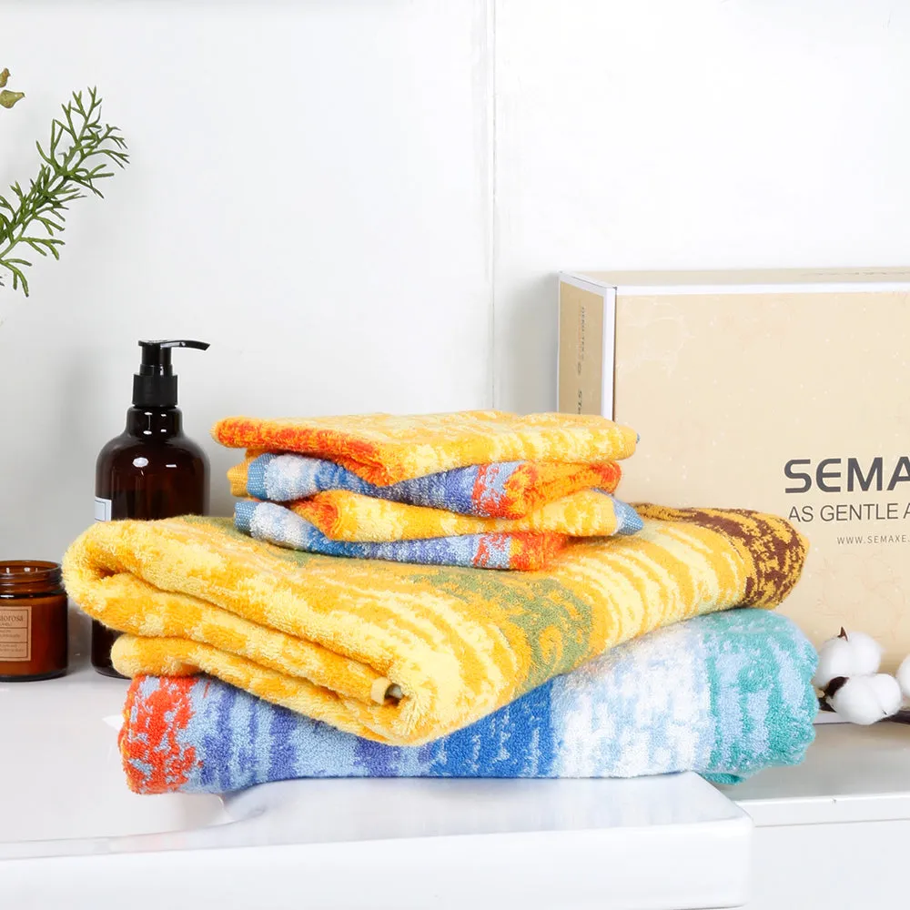 12-piece Combed Cotton Bath Towel Set with Artistic Pattern, Hanging Loop & Lifecycle Label