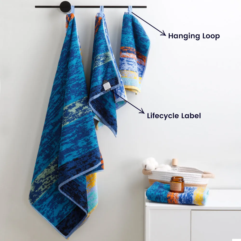 12-piece Combed Cotton Bath Towel Set with Artistic Pattern, Hanging Loop & Lifecycle Label