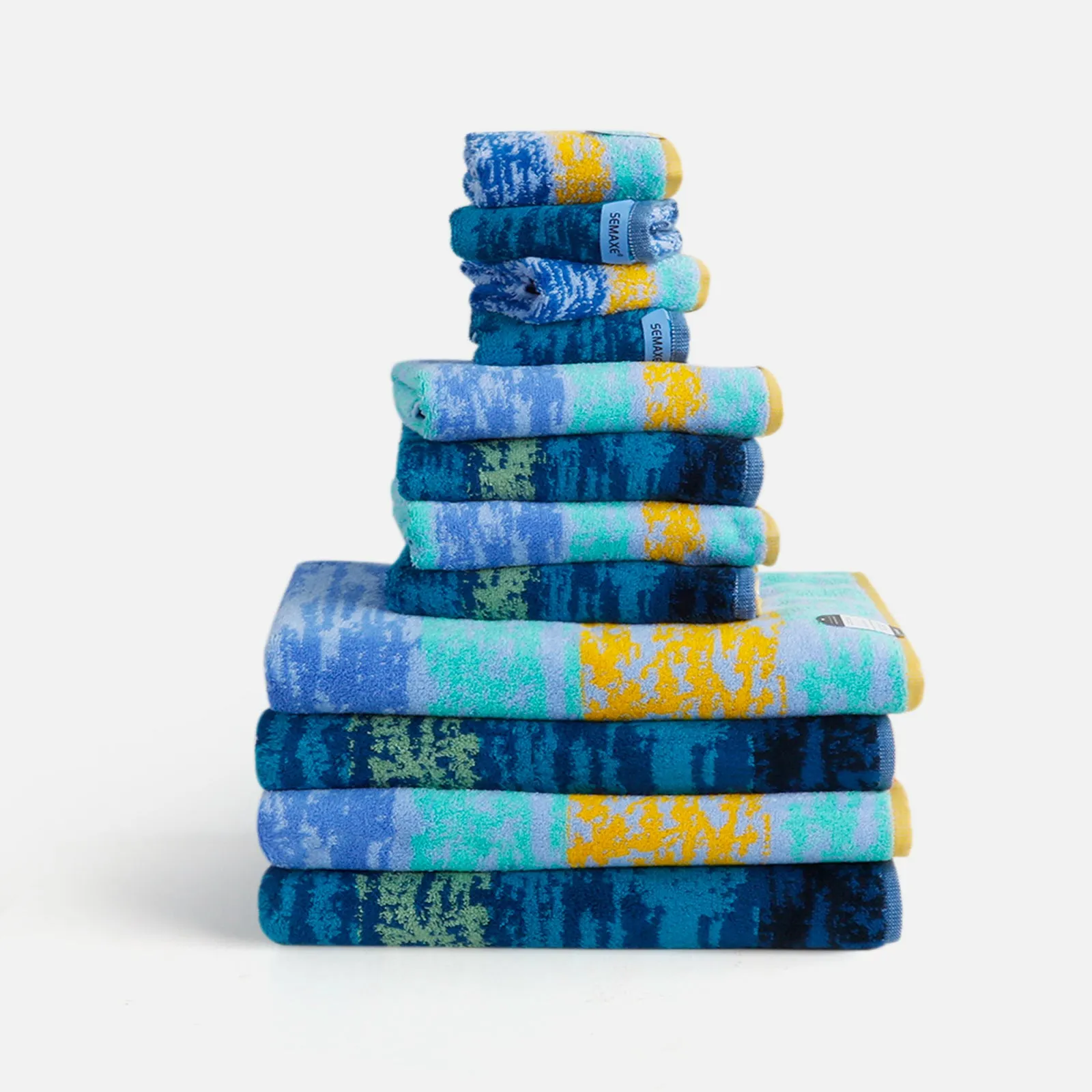 12-piece Combed Cotton Bath Towel Set with Artistic Pattern, Hanging Loop & Lifecycle Label