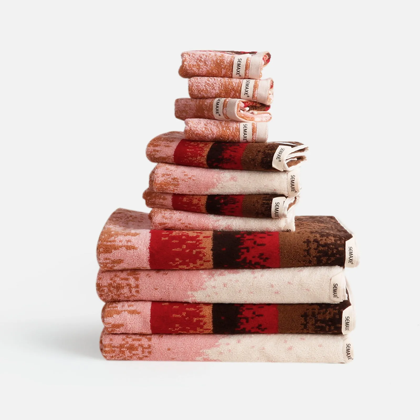 12-piece Combed Cotton Bath Towel Set with Artistic Pattern, Hanging Loop & Lifecycle Label