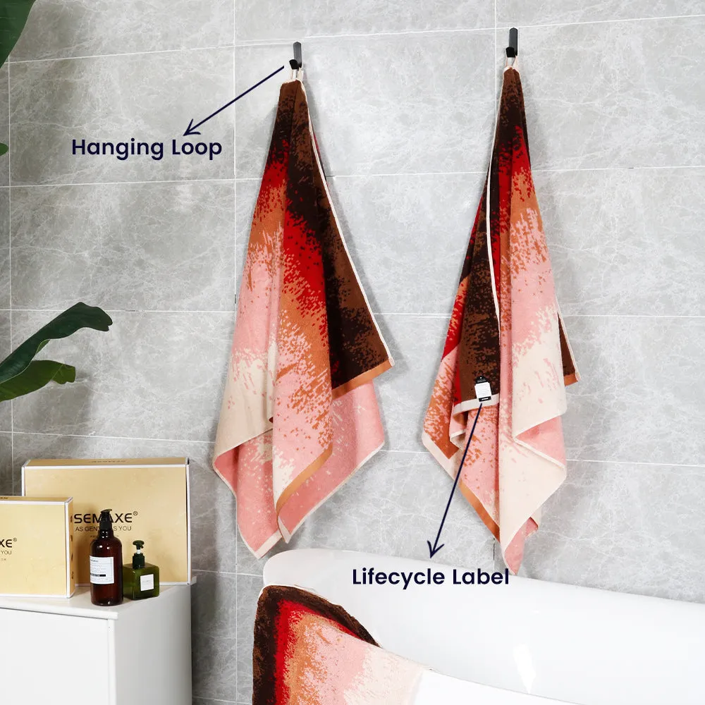 12-piece Combed Cotton Bath Towel Set with Artistic Pattern, Hanging Loop & Lifecycle Label