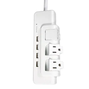 3 Outlet 4 USB Ports Rotating Power Strip with Surge Protector Wall Mount for Home Office