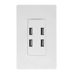 4.8 Amp Ultra High Speed 4-Port USB Wall Outlet, White