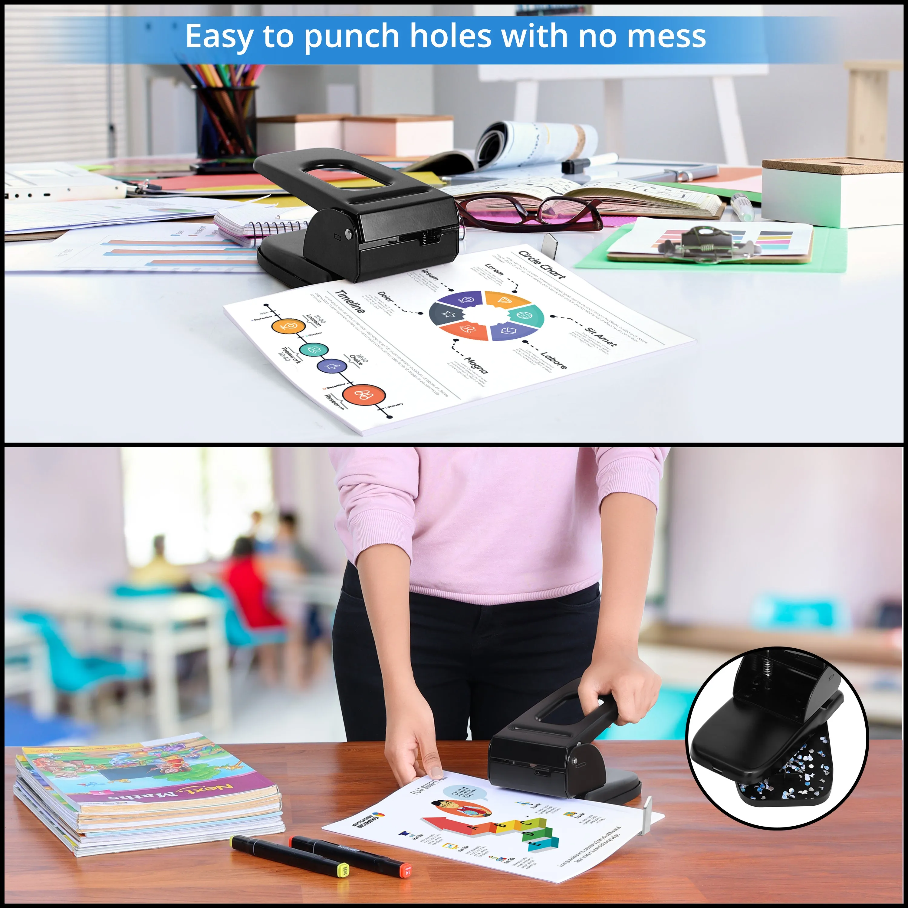 ABOUT SPACE Paper Punching Machine- 2 Holes Punching Holds Upto 60 sheet with Paper Size Alignment & Center Point Mark (L 20 x B 11 x H 19 cm)