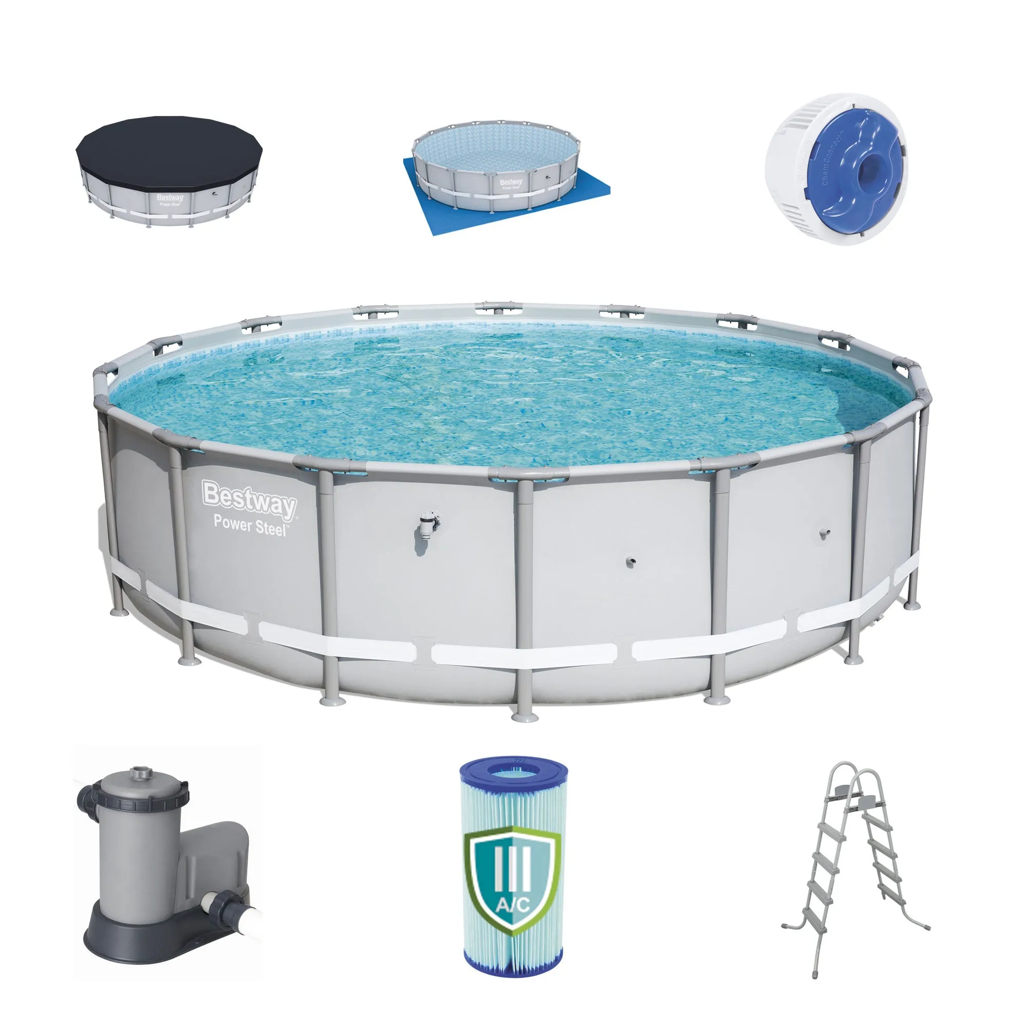 Bestway 18x4.3 ft Reinforced Power Steel Frame Above Ground Pool Set (Open Box)
