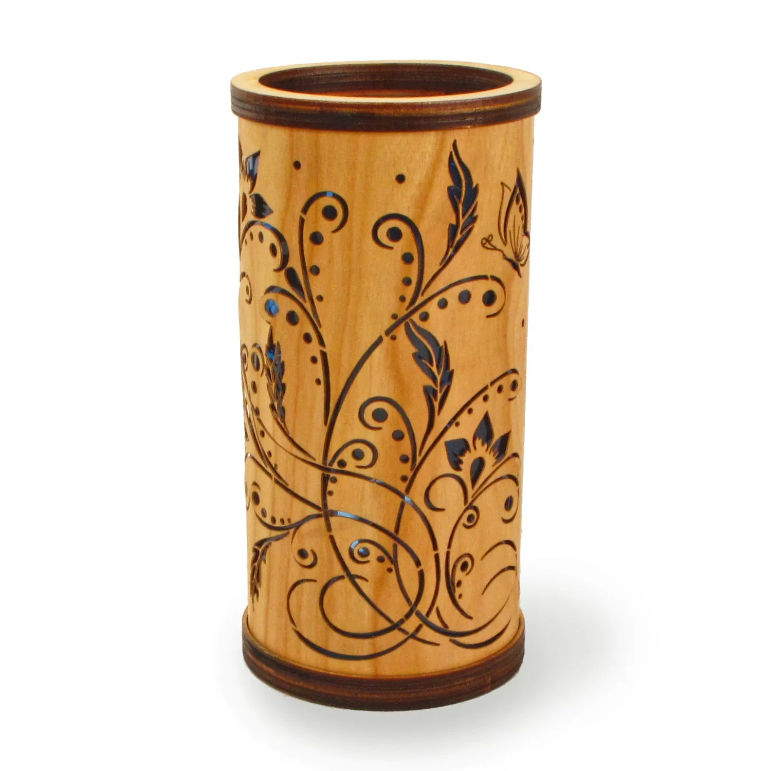 Cherry Veneer Column Light - Floral