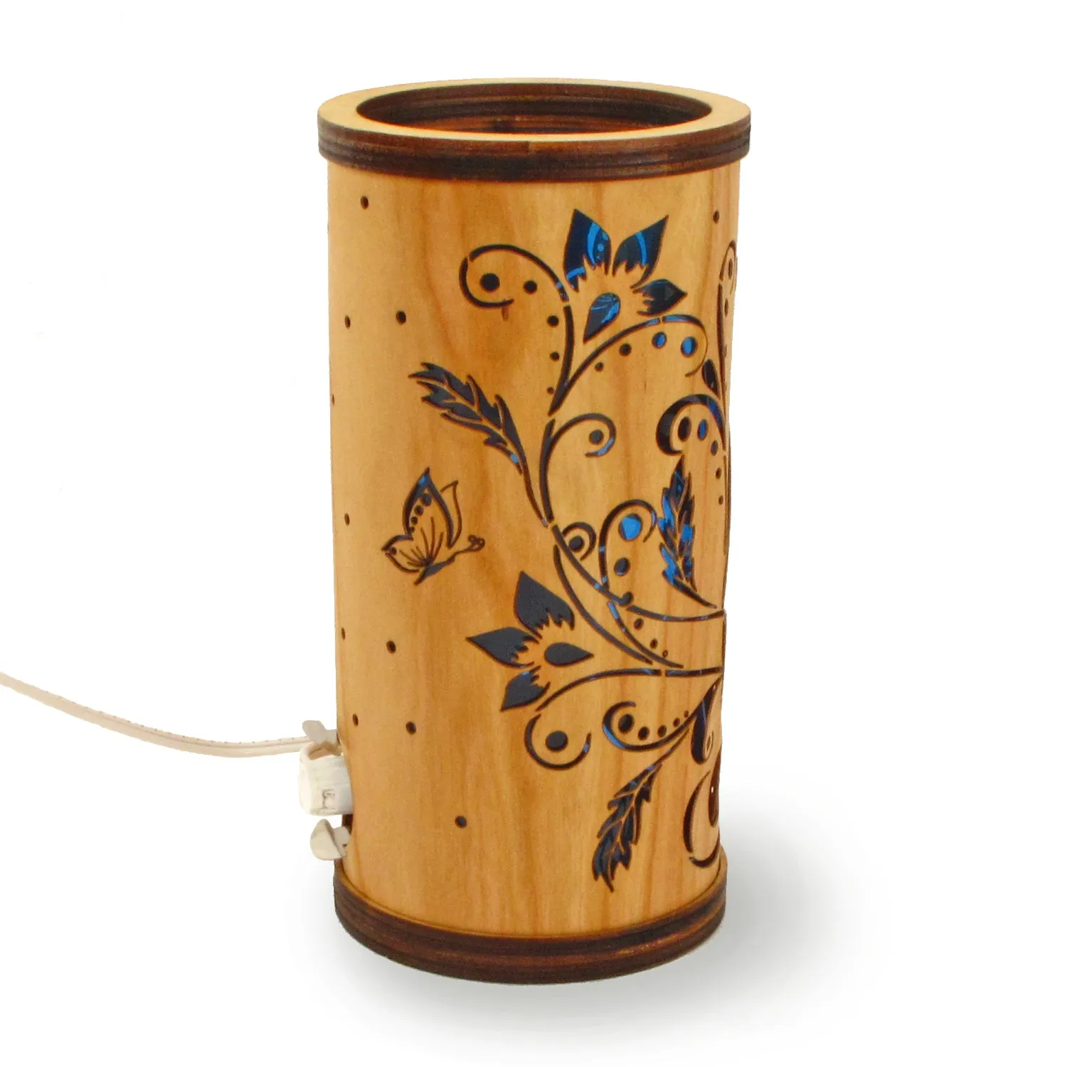Cherry Veneer Column Light - Floral