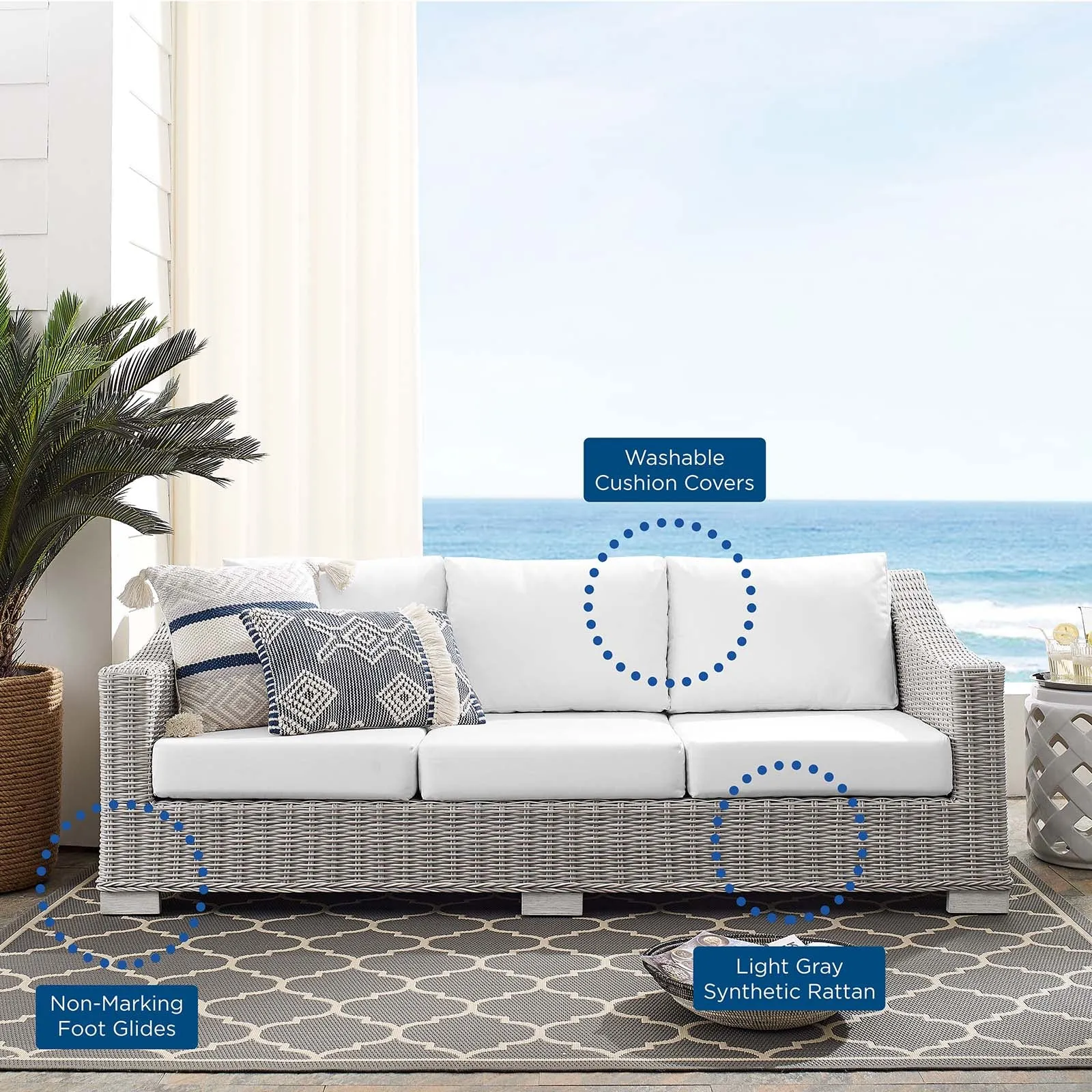 Conway Sunbrella Outdoor Patio Wicker Rattan Sofa