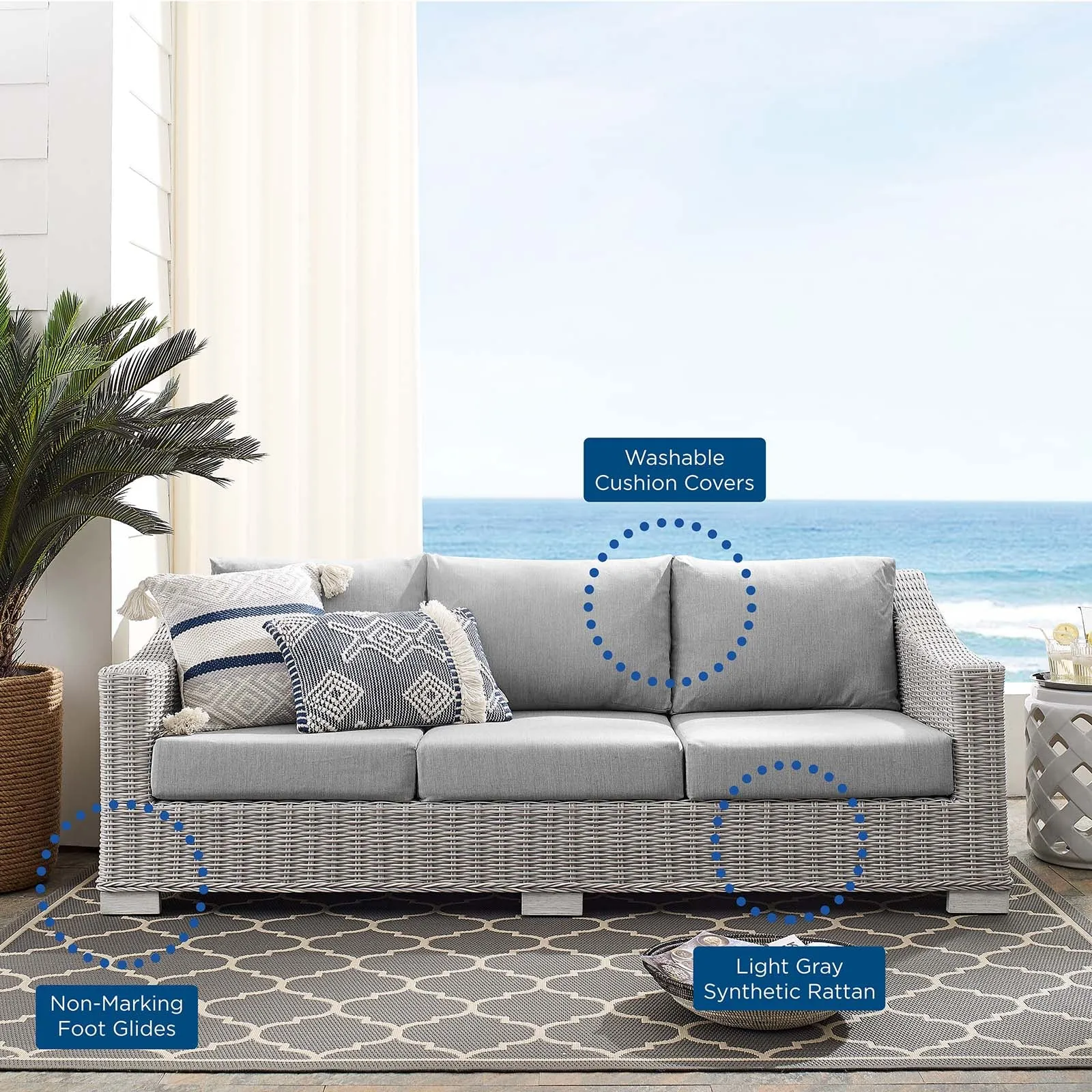 Conway Sunbrella Outdoor Patio Wicker Rattan Sofa