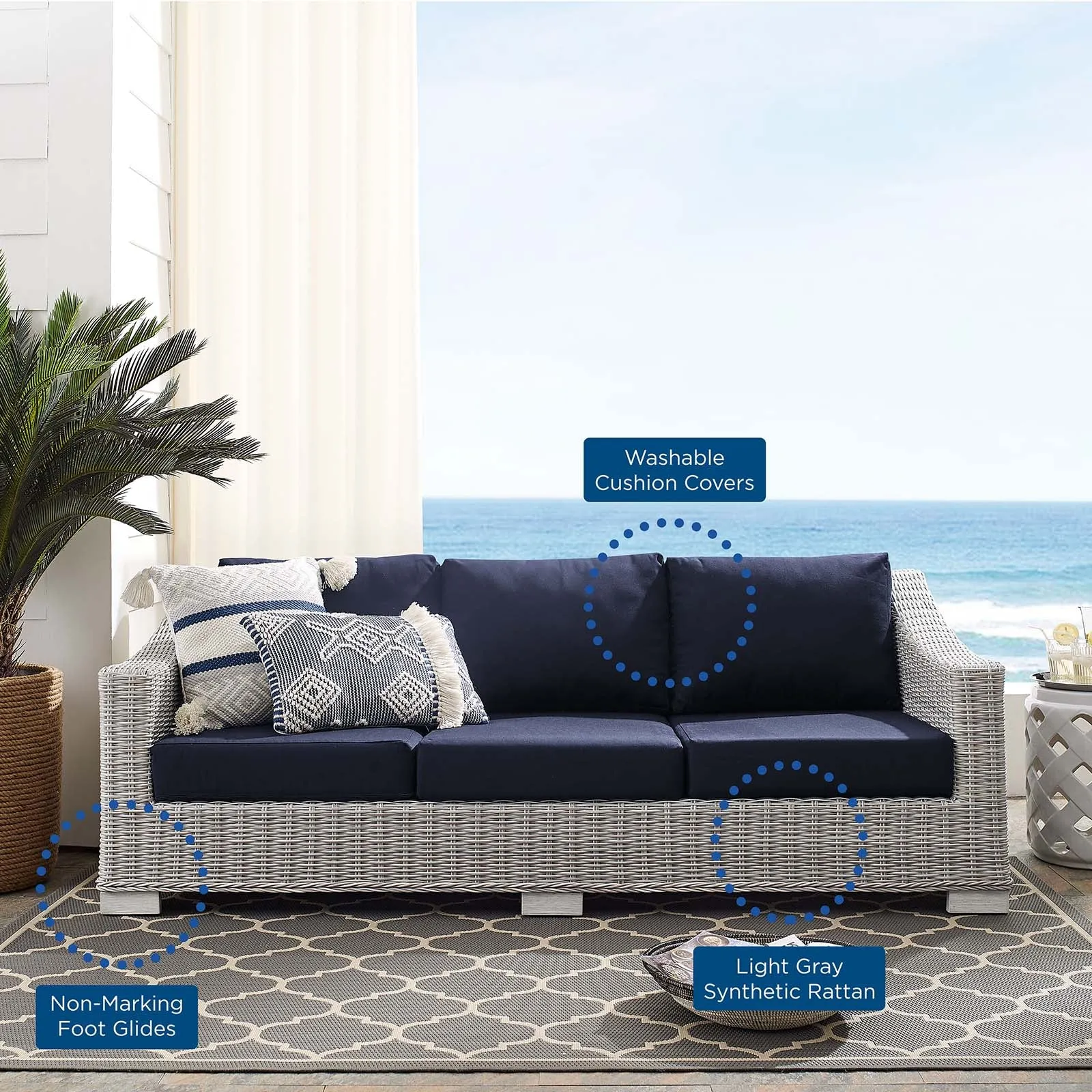 Conway Sunbrella Outdoor Patio Wicker Rattan Sofa