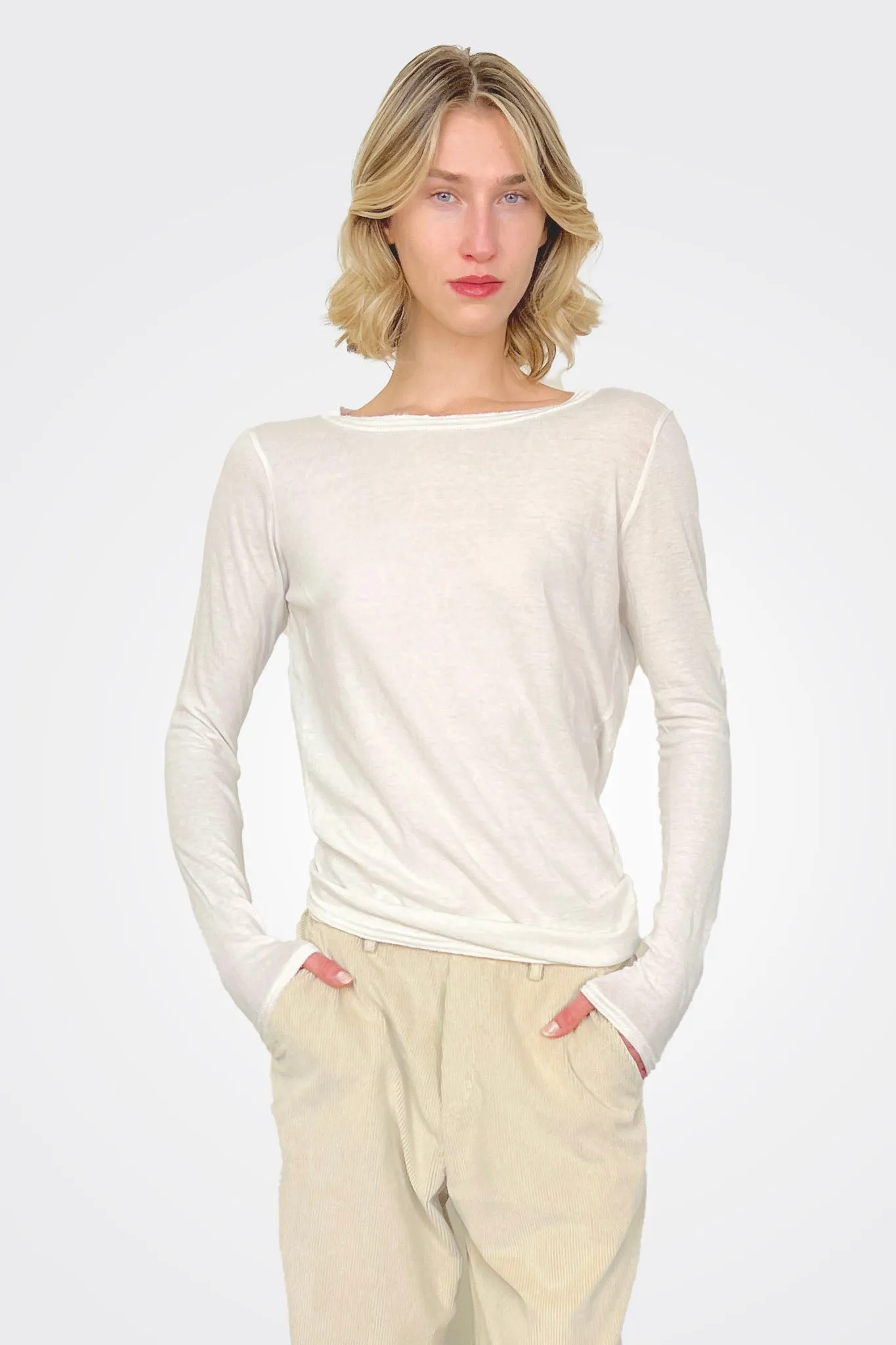 Cotton Wool Rib Mix Crew Neck - Ivory