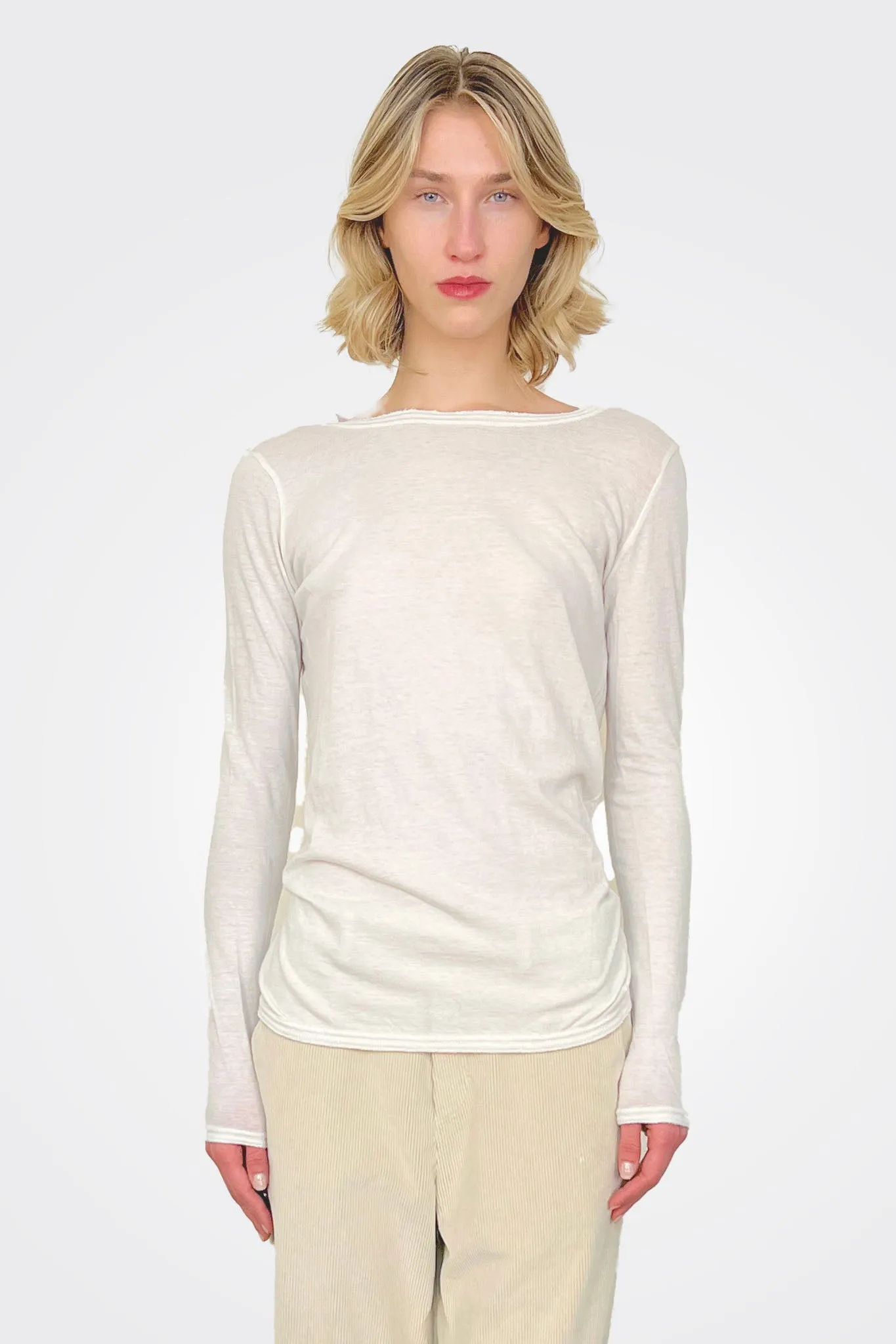 Cotton Wool Rib Mix Crew Neck - Ivory