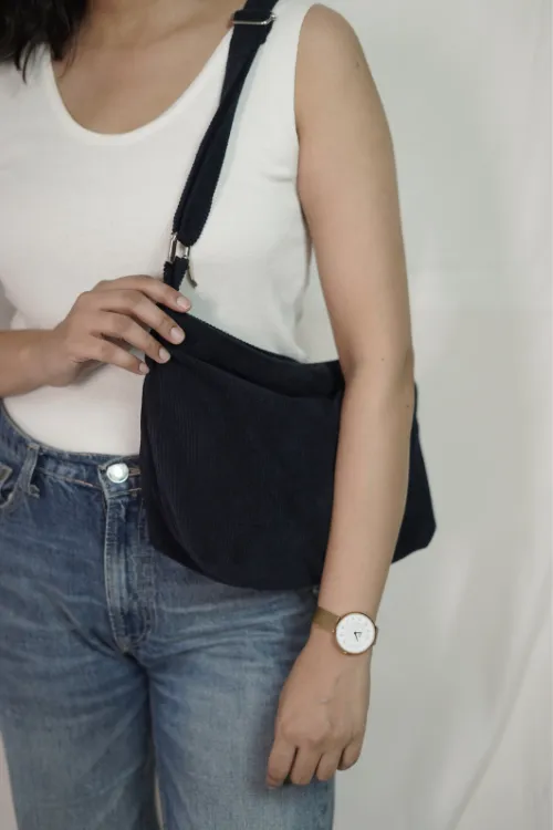 Ekatra Minimalist Corduroy Sling Bag -Midnight Sky