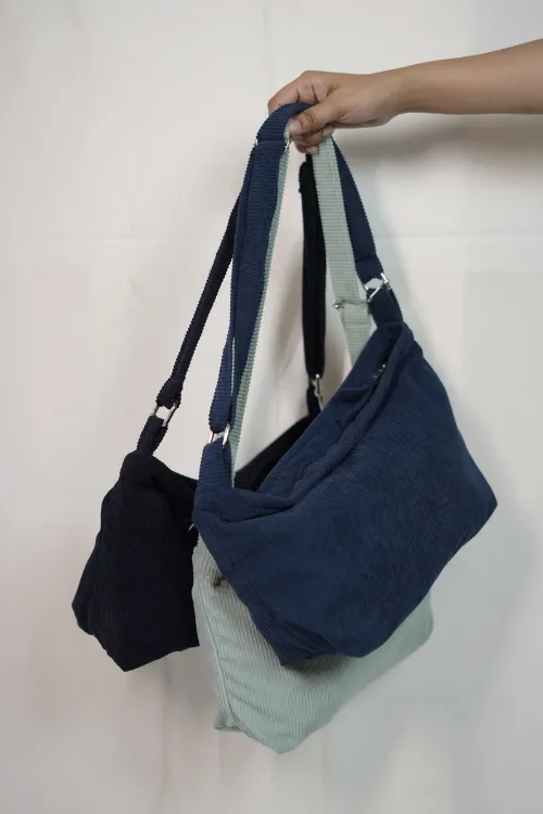 Ekatra Minimalist Corduroy Sling Bag -Sage