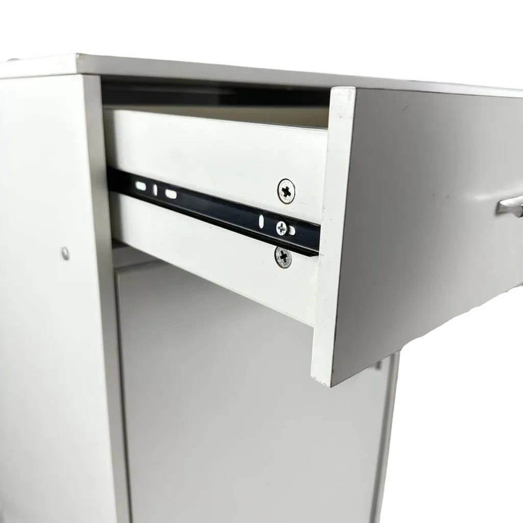 Ergonomic White Office Desk with Drawer and Cabinet