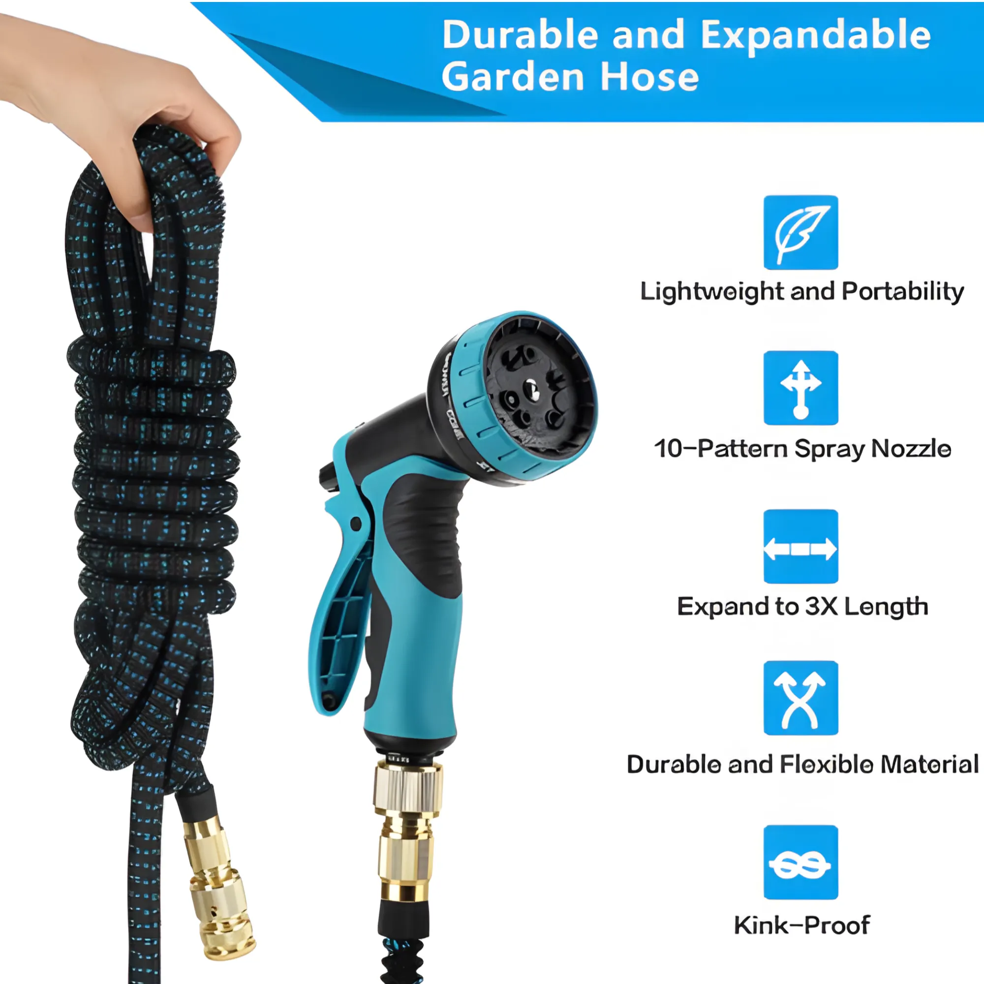 Expandable 30M Garden Hose Pipe - 10-Function Spray Nozzle, No Kink JG115