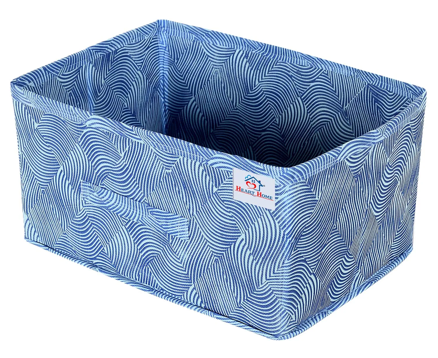 Heart Home Laheriya Metalic Print Non Woven Fabric Modular Closet Organizer Box with Handle Set Of 4(Blue & Beige)-HHEART16003