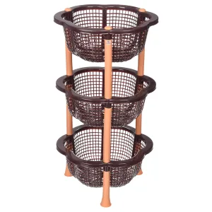 Heart Home Storage Basket | Plastic 3 Layer Kitchen Storage Basket | Storage Rack for Kitchen | Multi-Layer Vegetable Rack | Desire Floor-Standing Rack | Brown