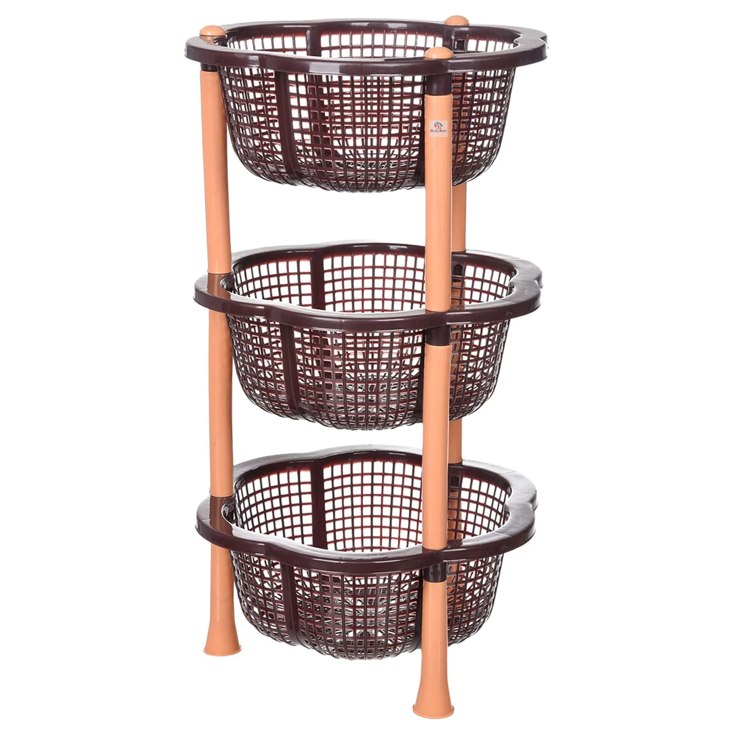 Heart Home Storage Basket | Plastic 3 Layer Kitchen Storage Basket | Storage Rack for Kitchen | Multi-Layer Vegetable Rack | Desire Floor-Standing Rack | Brown