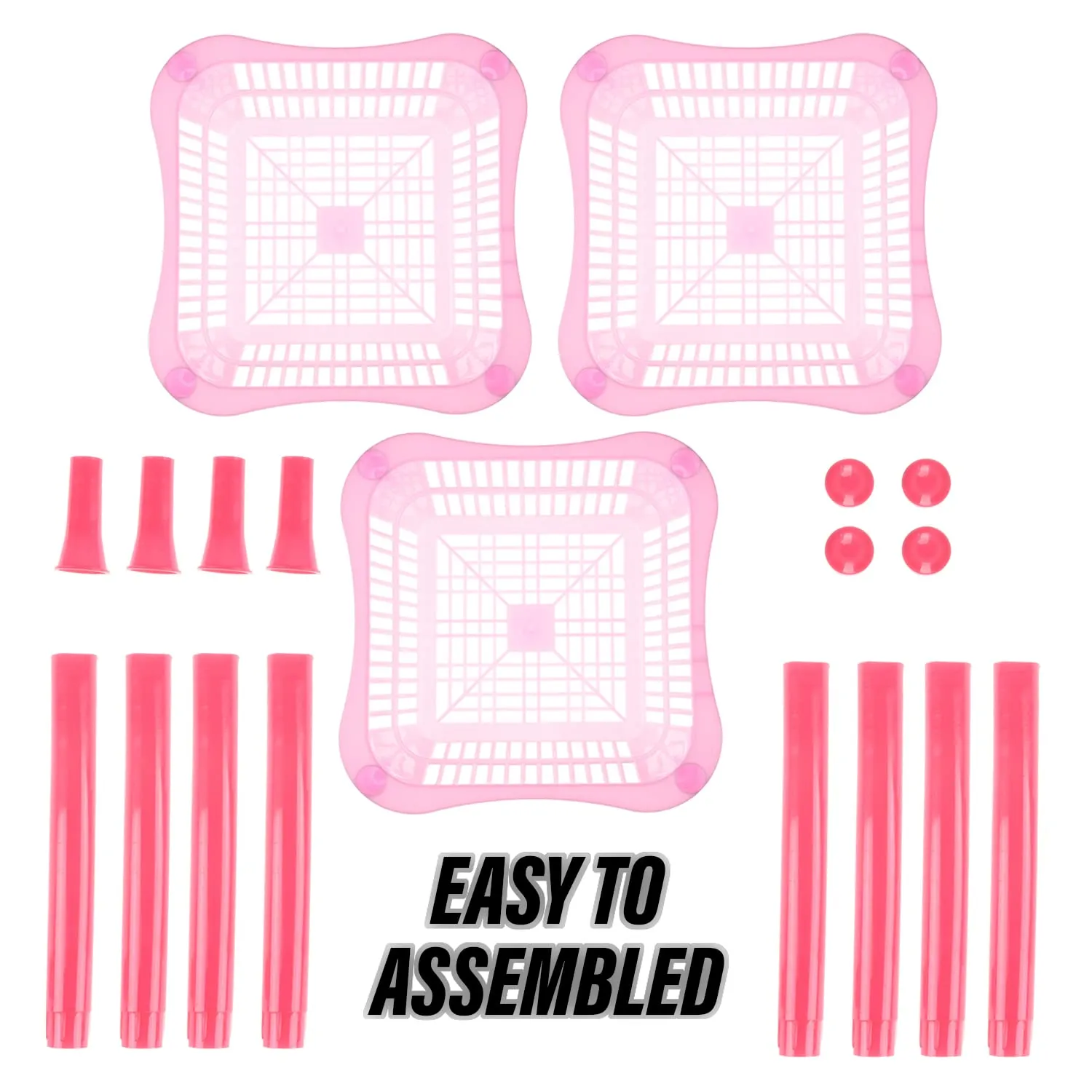 Heart Home Storage Basket | Plastic 3 Layer Square Storage Basket | Storage Rack for Kitchen | Multi-Layer Vegetable Rack | Fiesta Floor-Standing Rack | Pink