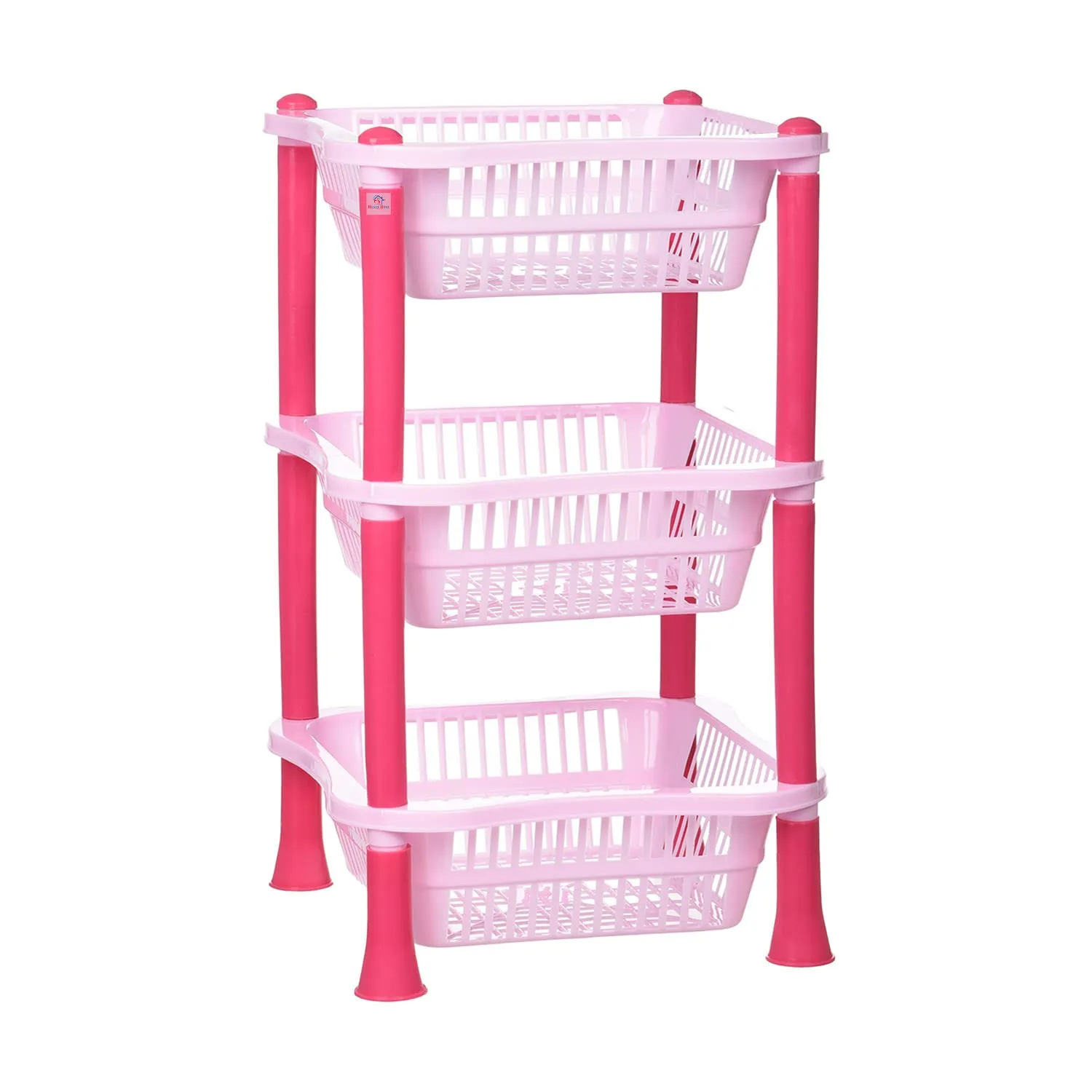 Heart Home Storage Basket | Plastic 3 Layer Square Storage Basket | Storage Rack for Kitchen | Multi-Layer Vegetable Rack | Fiesta Floor-Standing Rack | Pink