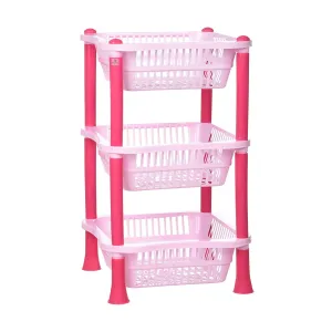 Heart Home Storage Basket | Plastic 3 Layer Square Storage Basket | Storage Rack for Kitchen | Multi-Layer Vegetable Rack | Fiesta Floor-Standing Rack | Pink