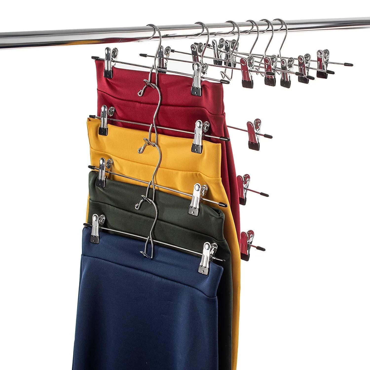 Heavy-Duty Add-On Skirt Hangers with Clips 12 Pack, Multi Stackable Add on Hangers, Adjustable Clip Pants Hanger, Skirt Hanger with Clips, Chrome Hook, Cascading Clip Hanger Jeans, Slacks, Bottoms