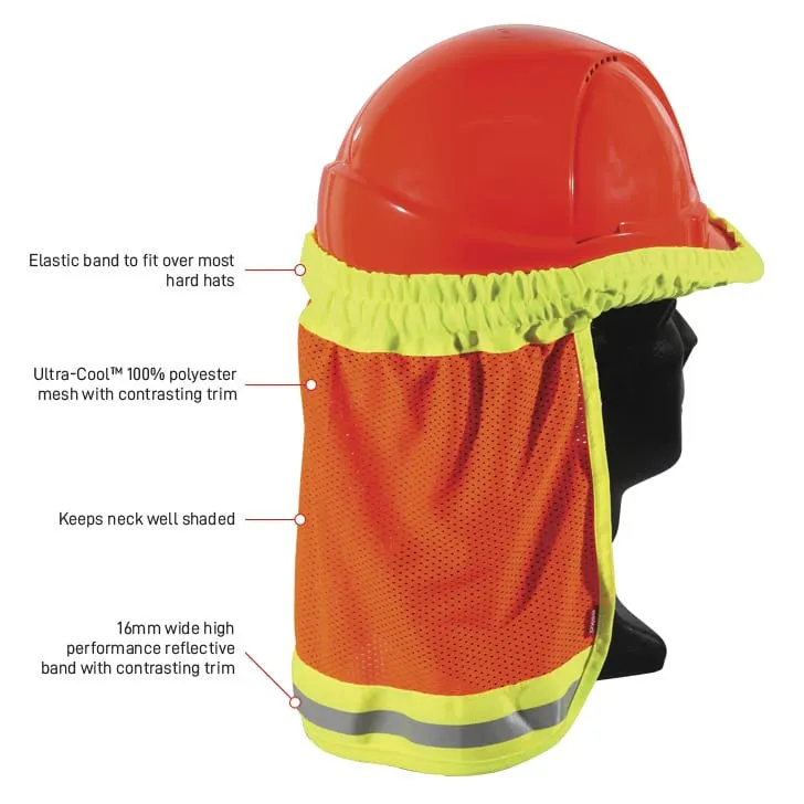 Hi-Vis Hard Hat Neck Sun Shield - Works With 99% Of Hard Hats