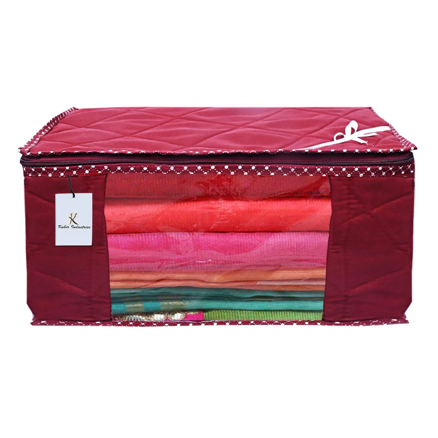 Kuber Industries 3 Layered Quilted 3 Pieces Cotton Saree Cover Set (Maroon) - CTKTC23171