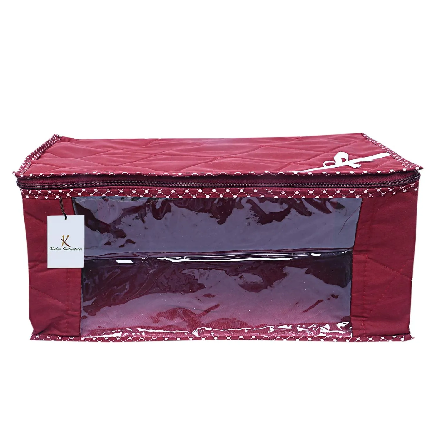 Kuber Industries 3 Layered Quilted 3 Pieces Cotton Saree Cover Set (Maroon) - CTKTC23171