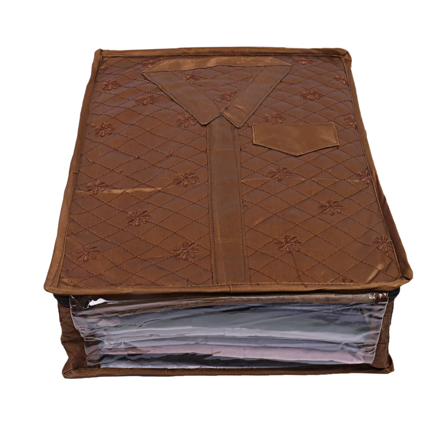 Kuber Industries 3 Layered Quilted Satin 2 Pieces Shirt Cover (Brown) -CTLTC10588
