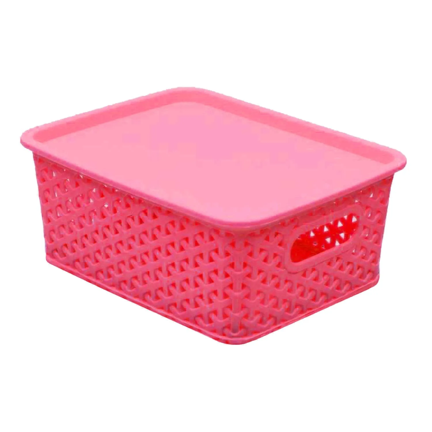 Kuber Industries Plastic 2 Pieces Small Size Multipurpose Solitaire Storage Basket with Lid (Multi)-CTLTC15081