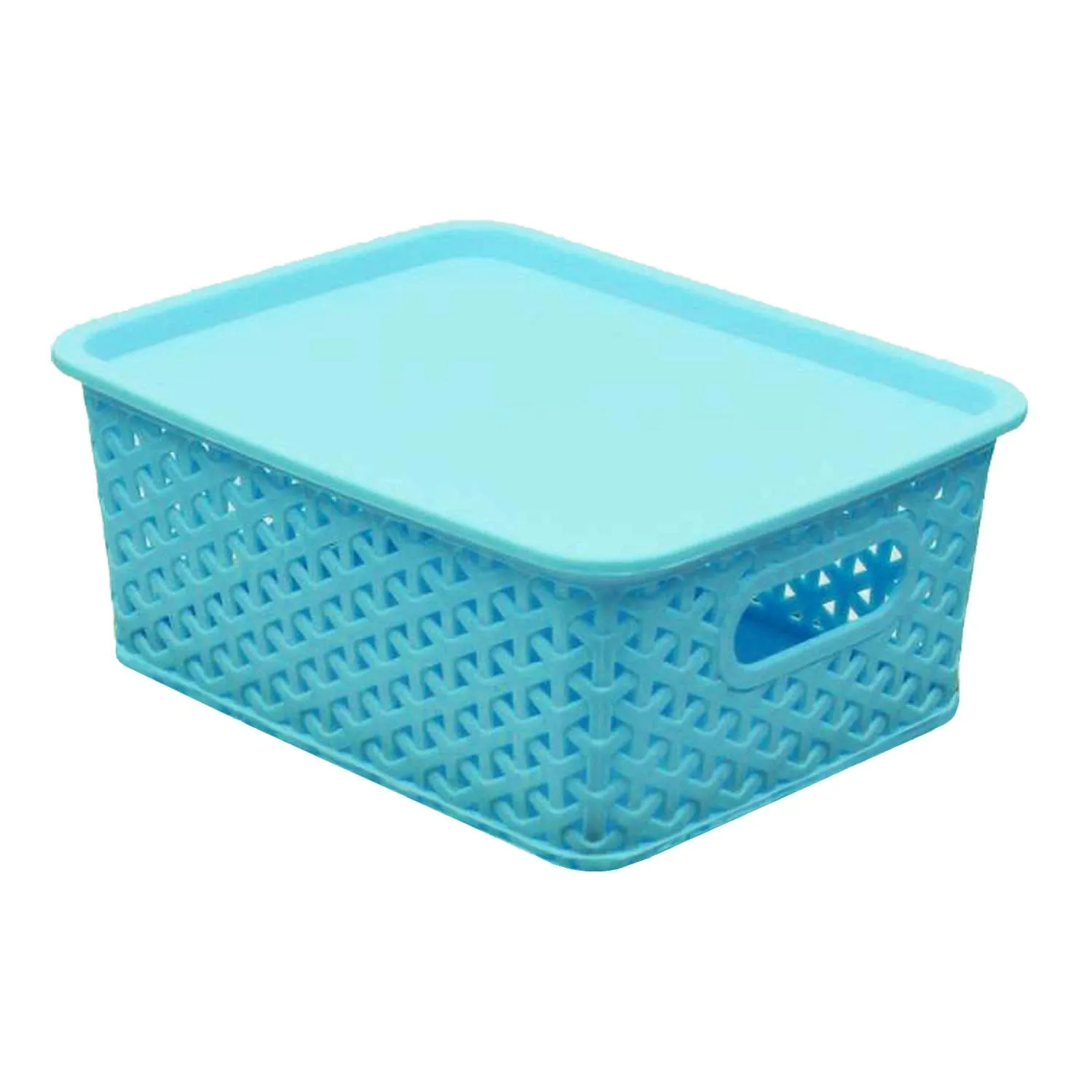 Kuber Industries Plastic 2 Pieces Small Size Multipurpose Solitaire Storage Basket with Lid (Multi)-CTLTC15081