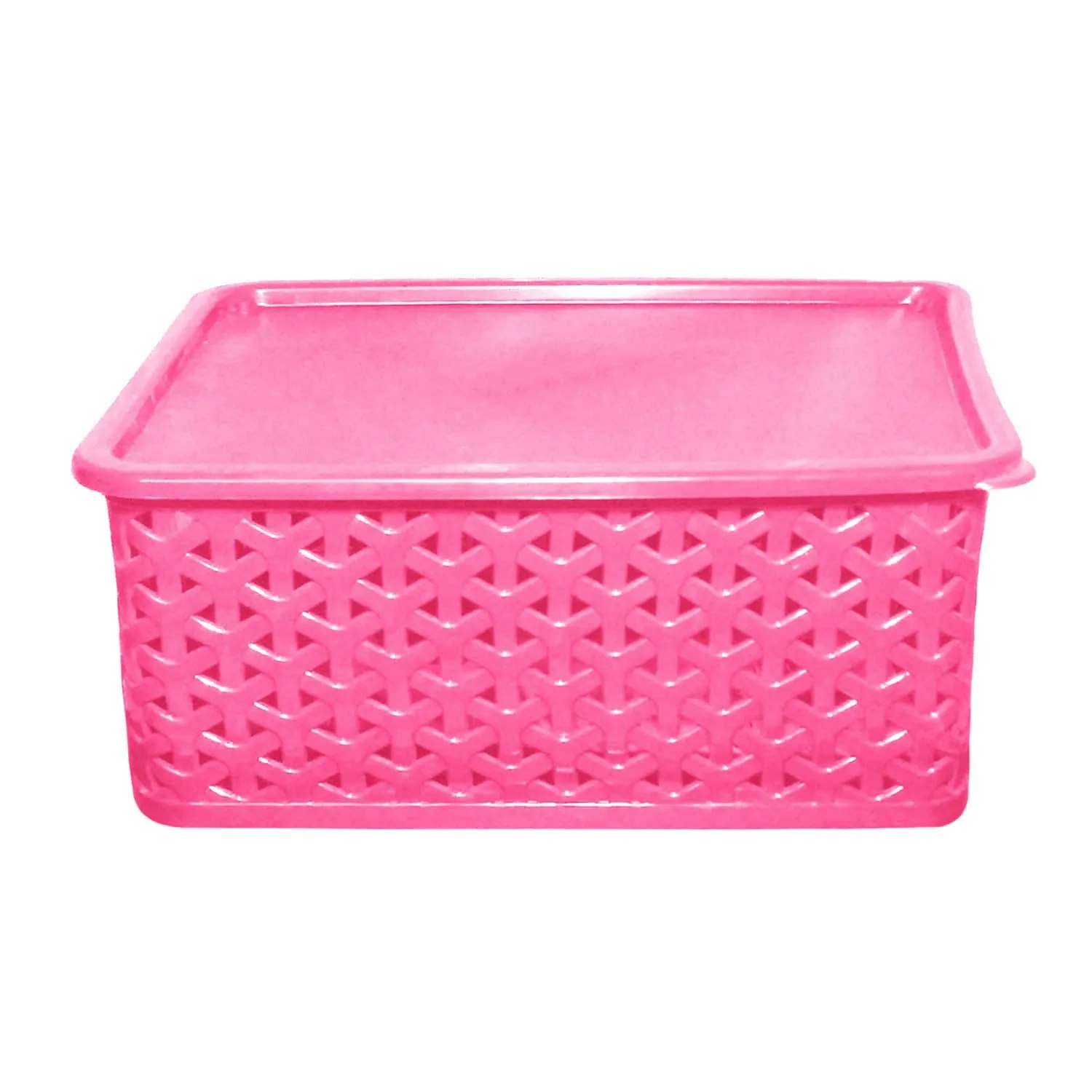 Kuber Industries Plastic 2 Pieces Small Size Multipurpose Solitaire Storage Basket with Lid (Multi)-CTLTC15081