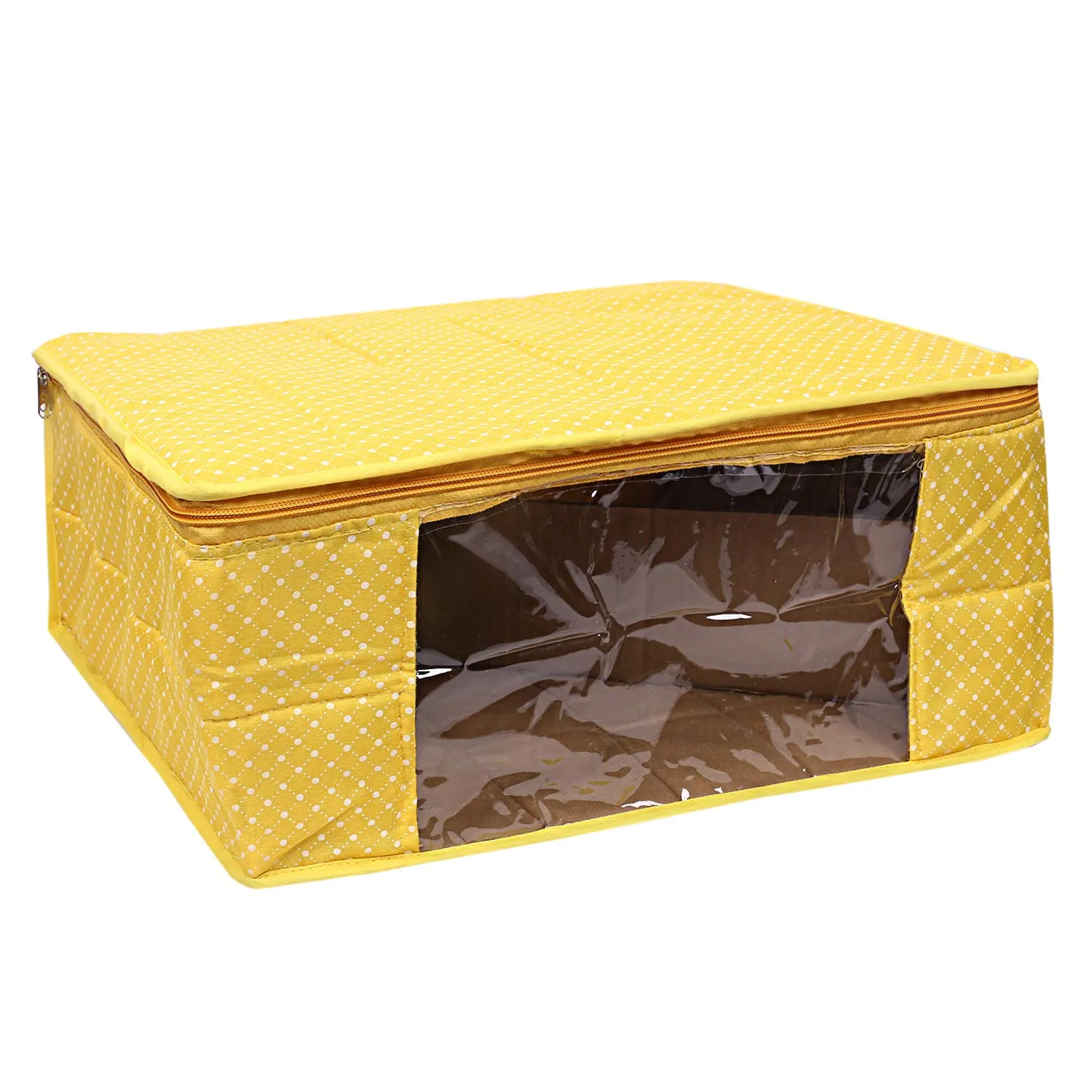 Kuber Industries Polka Dots 1 Piece Cotton 3 Layered Quilted Saree Cover, Yellow-CTKTC21317