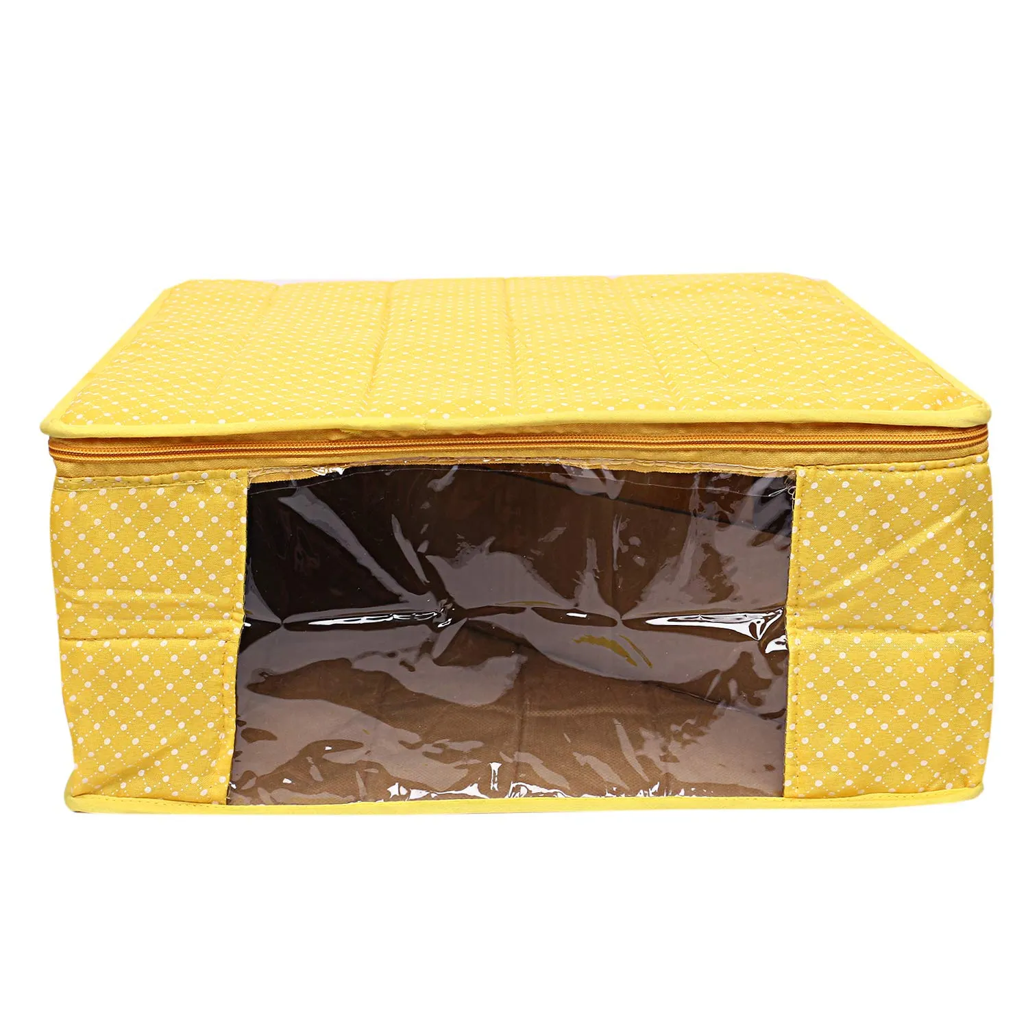 Kuber Industries Polka Dots 1 Piece Cotton 3 Layered Quilted Saree Cover, Yellow-CTKTC21317