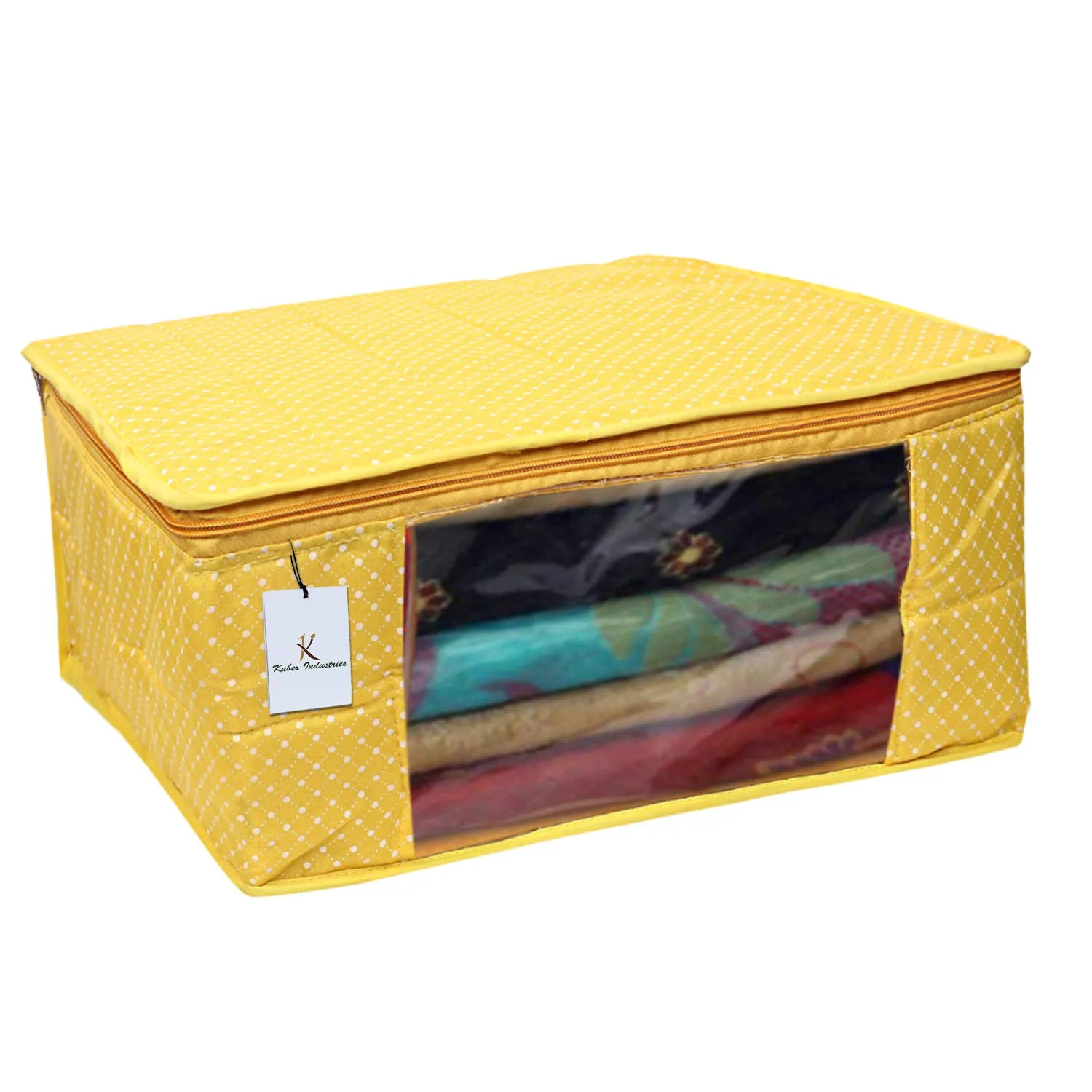 Kuber Industries Polka Dots 1 Piece Cotton 3 Layered Quilted Saree Cover, Yellow-CTKTC21317