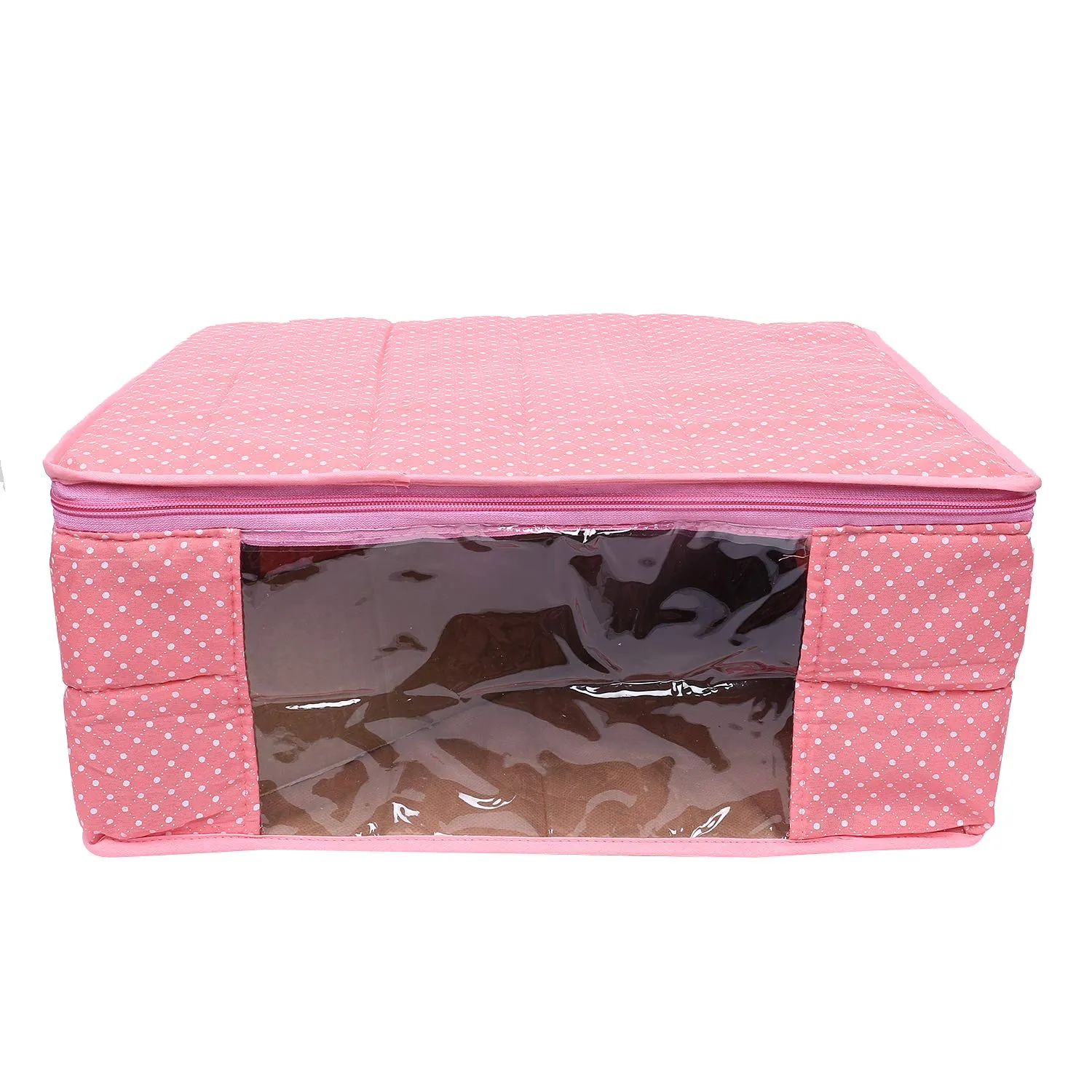 Kuber Industries Polka Dots 2 Piece Cotton 3 Layered Quilted Saree Cover, Peach-CTKTC21330