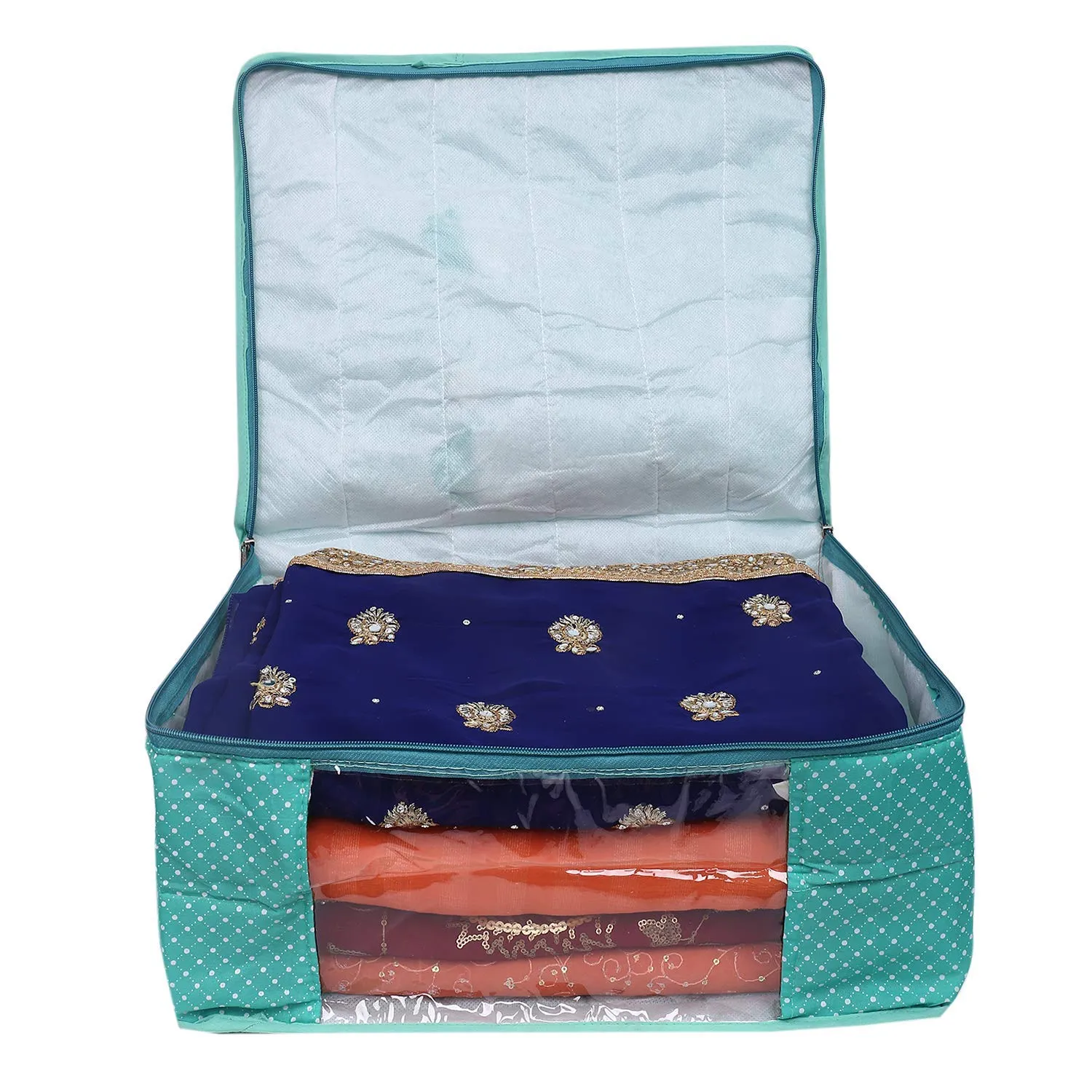 Kuber Industries Polka Dots 2 Pieces Cotton 3 Layered Quilted Saree Cover (Green & Yellow) - CTKTC31086
