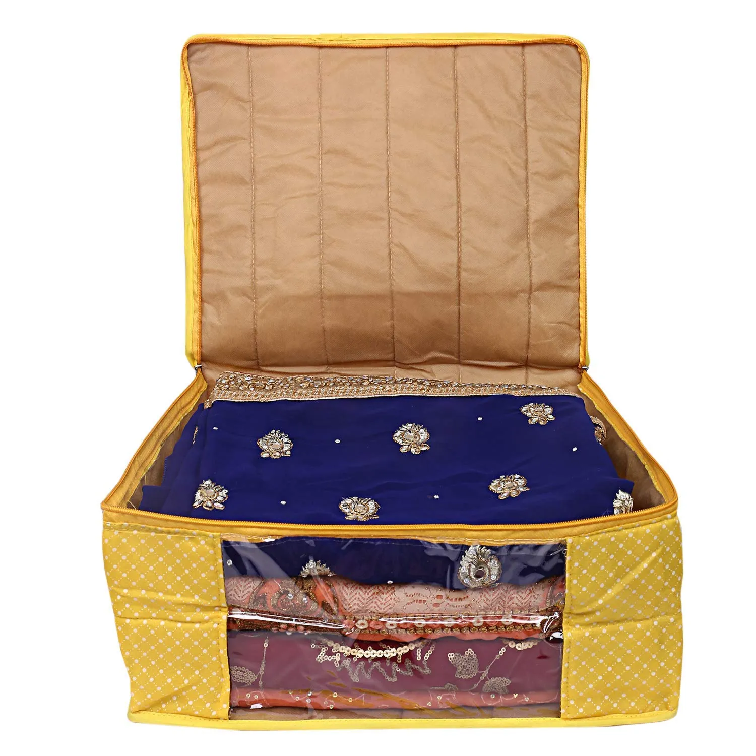 Kuber Industries Polka Dots 2 Pieces Cotton 3 Layered Quilted Saree Cover (Green & Yellow) - CTKTC31086