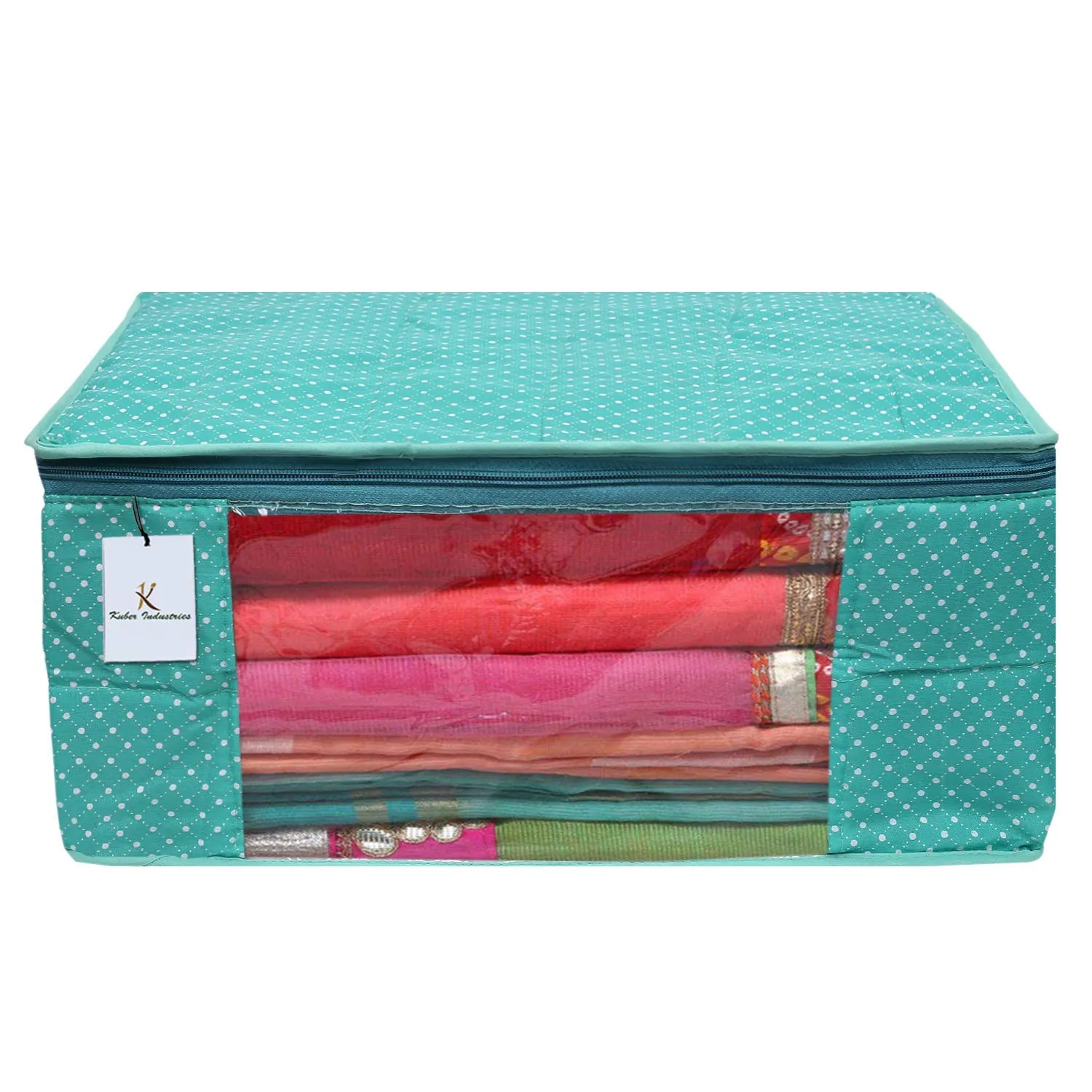 Kuber Industries Polka Dots 2 Pieces Cotton 3 Layered Quilted Saree Cover (Green & Yellow) - CTKTC31086