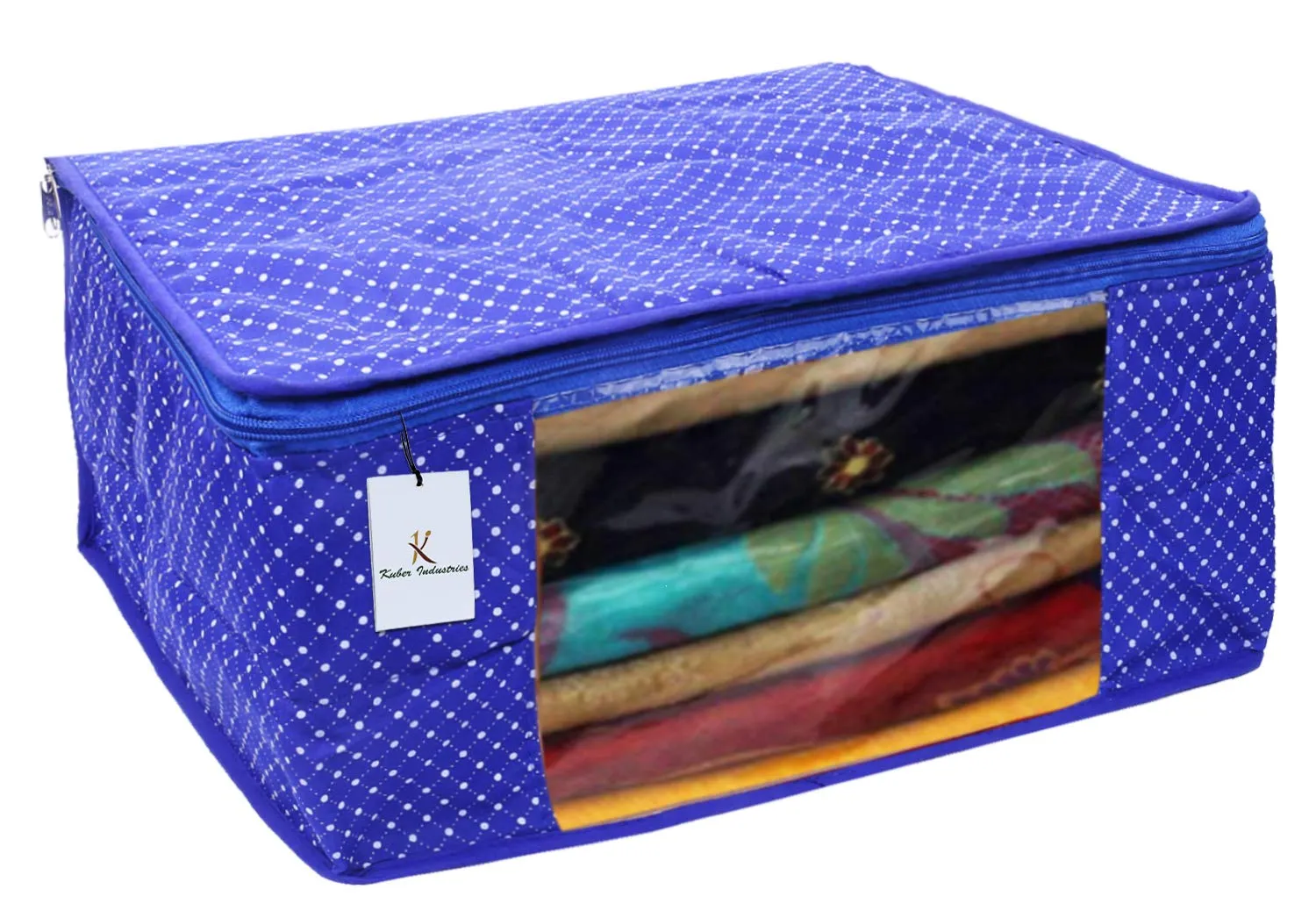 Kuber Industries Polka Dots 3 Piece Cotton 3 Layered Quilted Saree Cover, Pink, Blue & Green-CTKTC025877