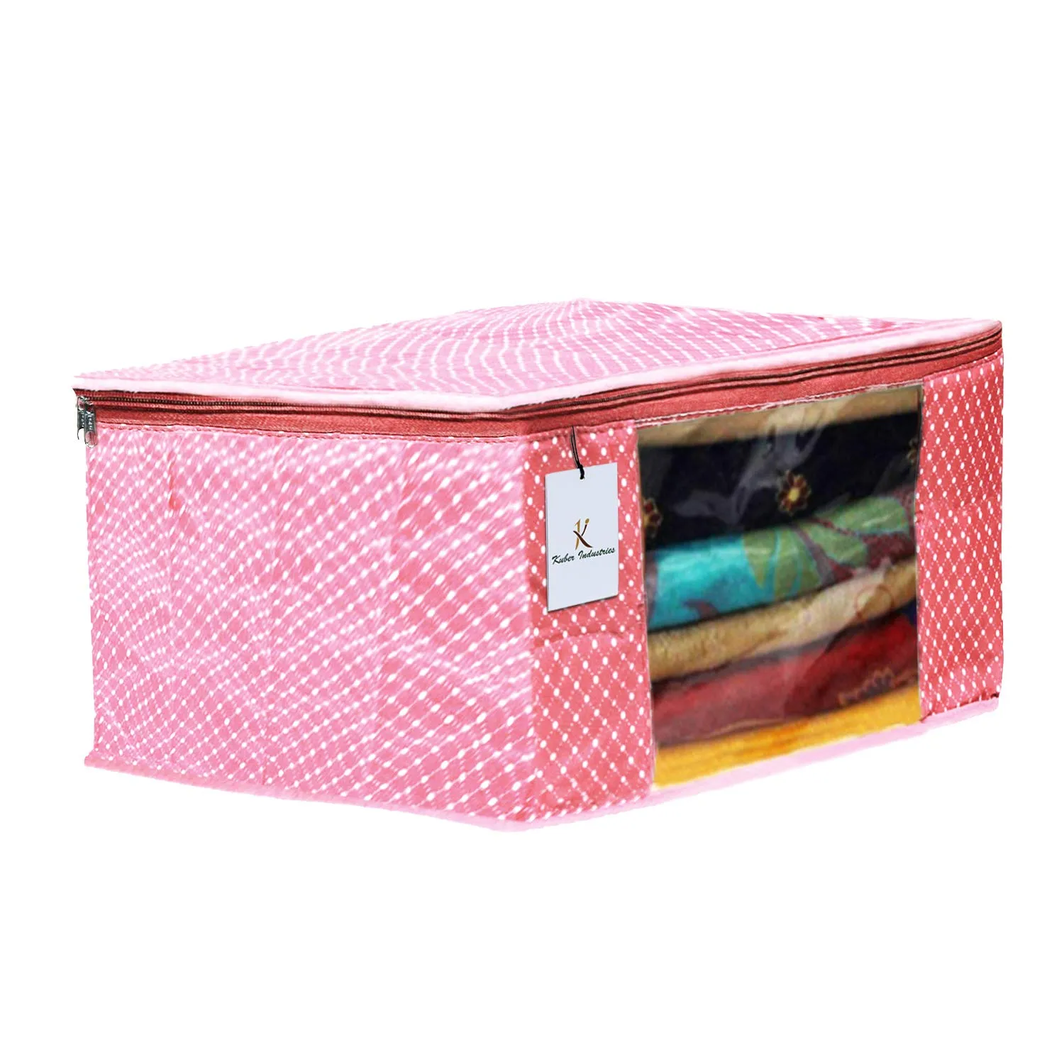 Kuber Industries Polka Dots 3 Pieces Cotton 3 Layered Quilted Saree Cover (Brown & Peach & Black) - CTKTC031163