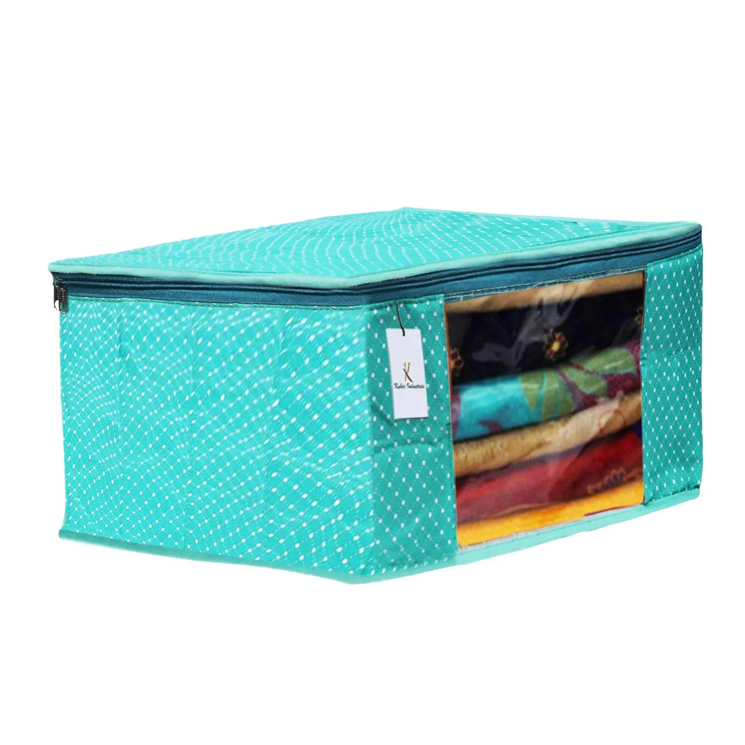 Kuber Industries Polka Dots 3 Pieces Cotton 3 Layered Quilted Saree Cover (Green & Brown & Rani) - CTKTC031149