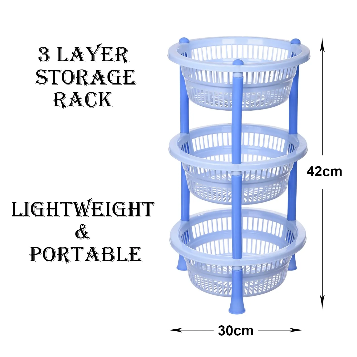 Kuber Industries Storage Basket | Plastic 3 Layer Kitchen Storage Basket | Storage Rack for Kitchen | Multi-Layer Vegetable Rack | Mondeo Floor-Standing Rack | Sky Blue